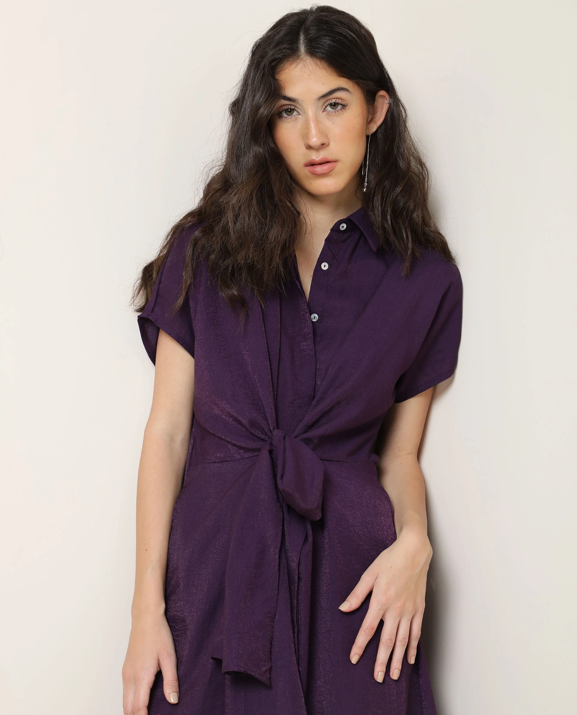 Rareism Women Kori Purple Dress Rayon Nylon Fabric Full Sleeves Solid - Image 10