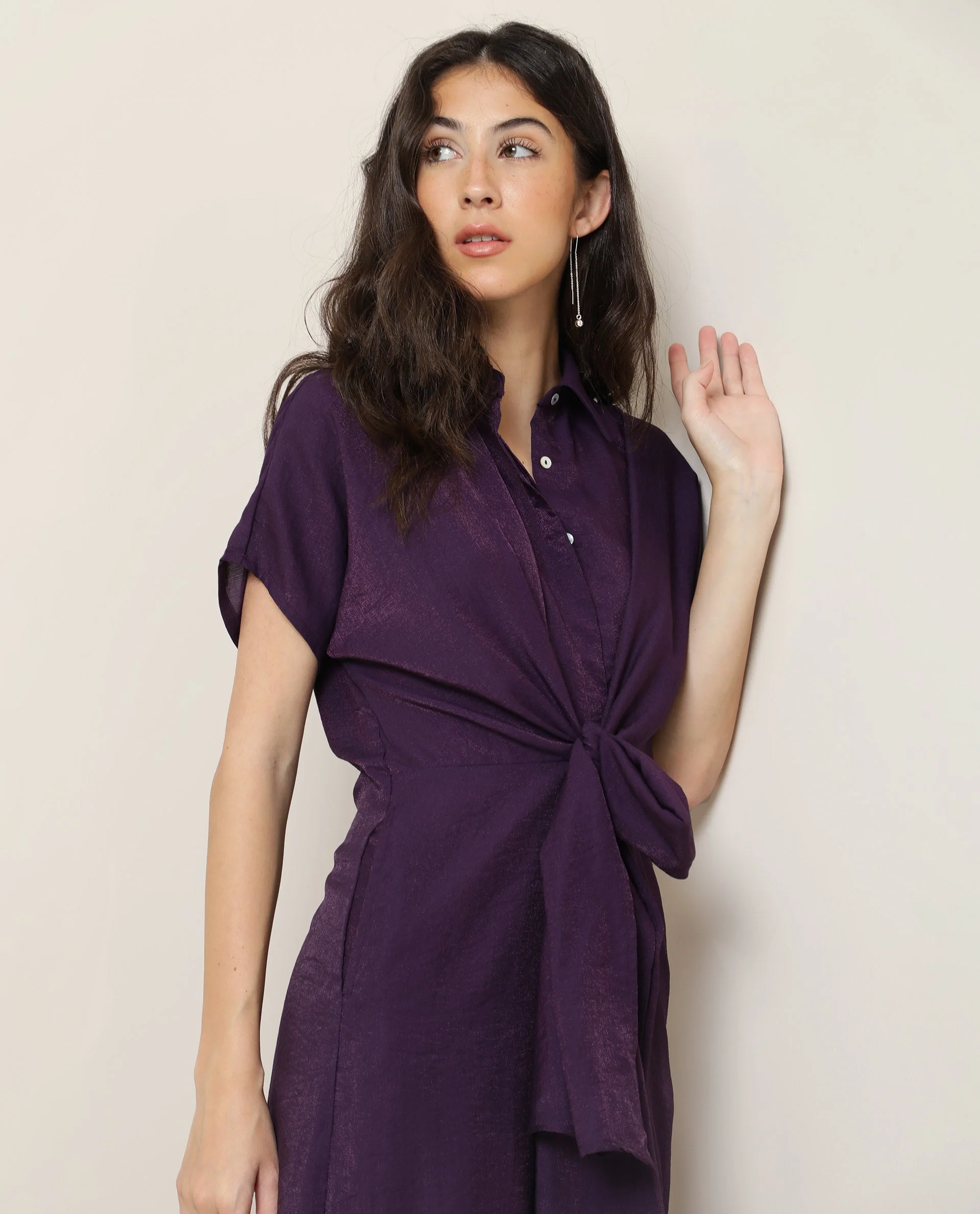 Rareism Women Kori Purple Dress Rayon Nylon Fabric Full Sleeves Solid - Image 12