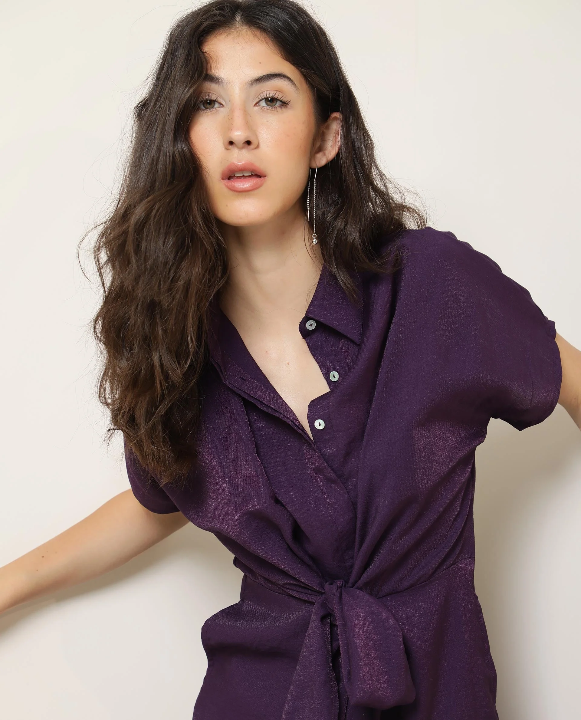 Rareism Women Kori Purple Dress Rayon Nylon Fabric Full Sleeves Solid - Image 3