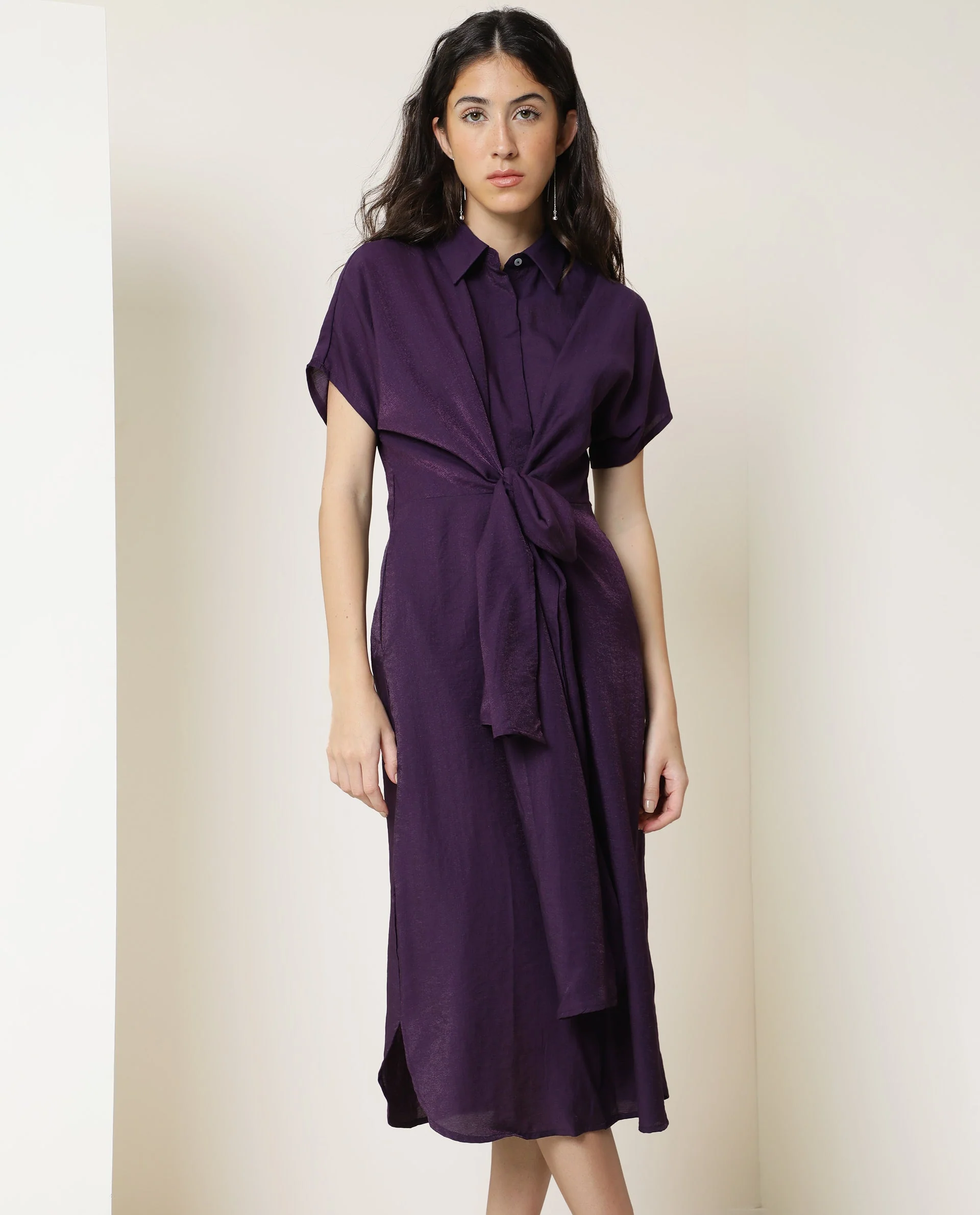 Rareism Women Kori Purple Dress Rayon Nylon Fabric Full Sleeves Solid - Image 4