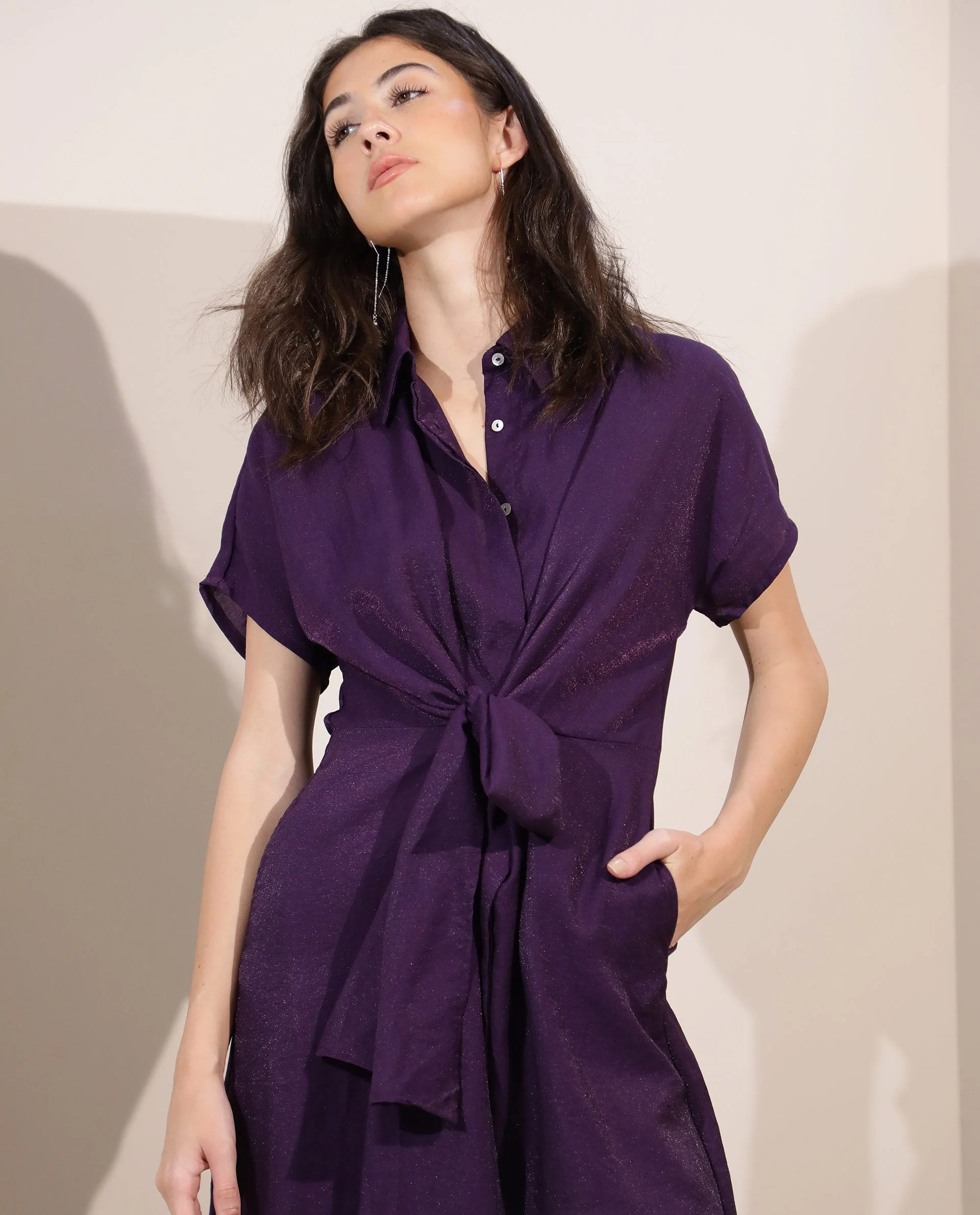 Rareism Women Kori Purple Dress Rayon Nylon Fabric Full Sleeves Solid - Image 9