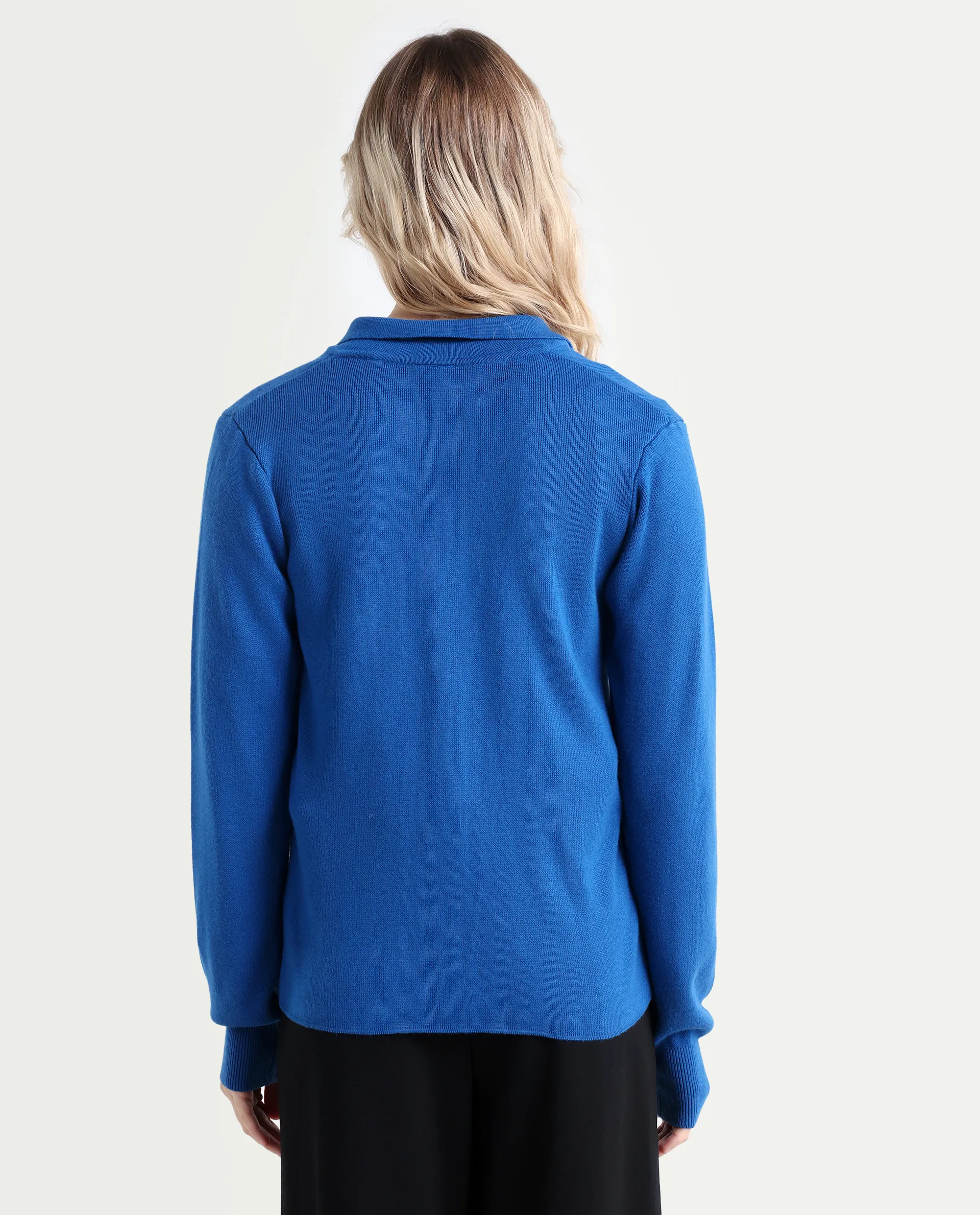Rareism Women's Korn Blue Viscose Spread Collar Plain Regular Fit Sweater - Image 7