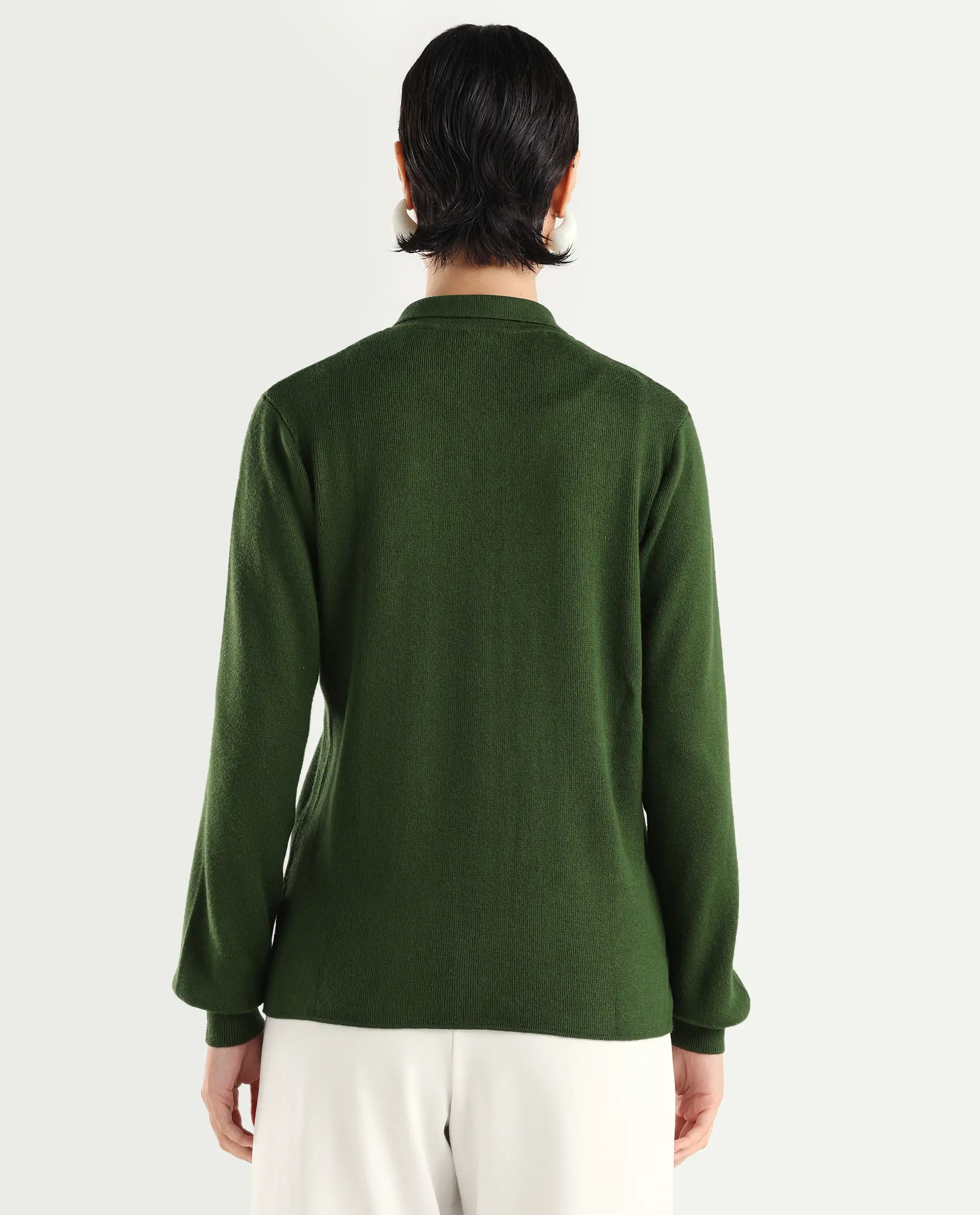Rareism Women's Korn Green Viscose Spread Collar Plain Regular Fit Sweater - Image 7