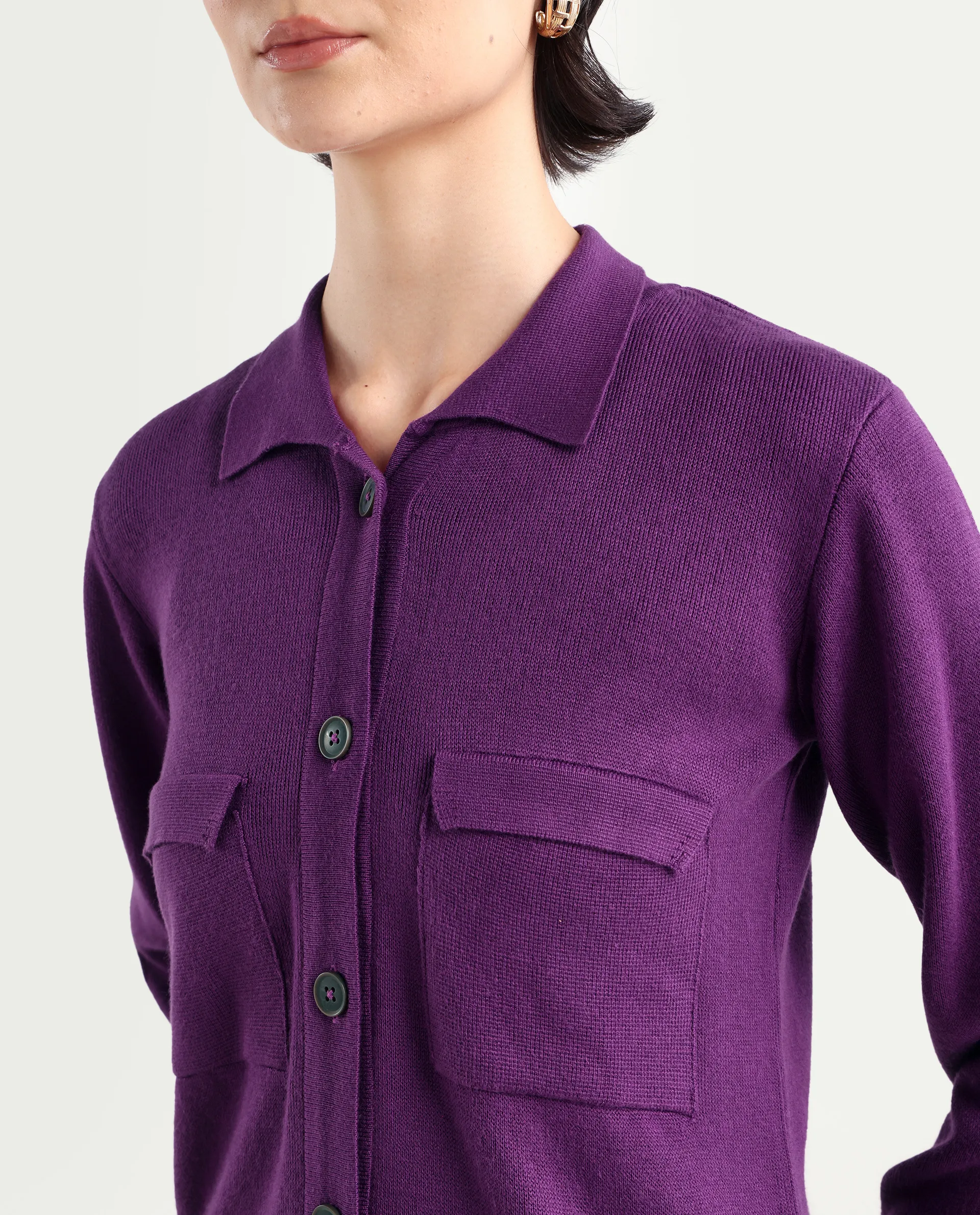 Rareism Women's Korn Purple Viscose Spread Collar Plain Regular Fit Sweater - Image 4