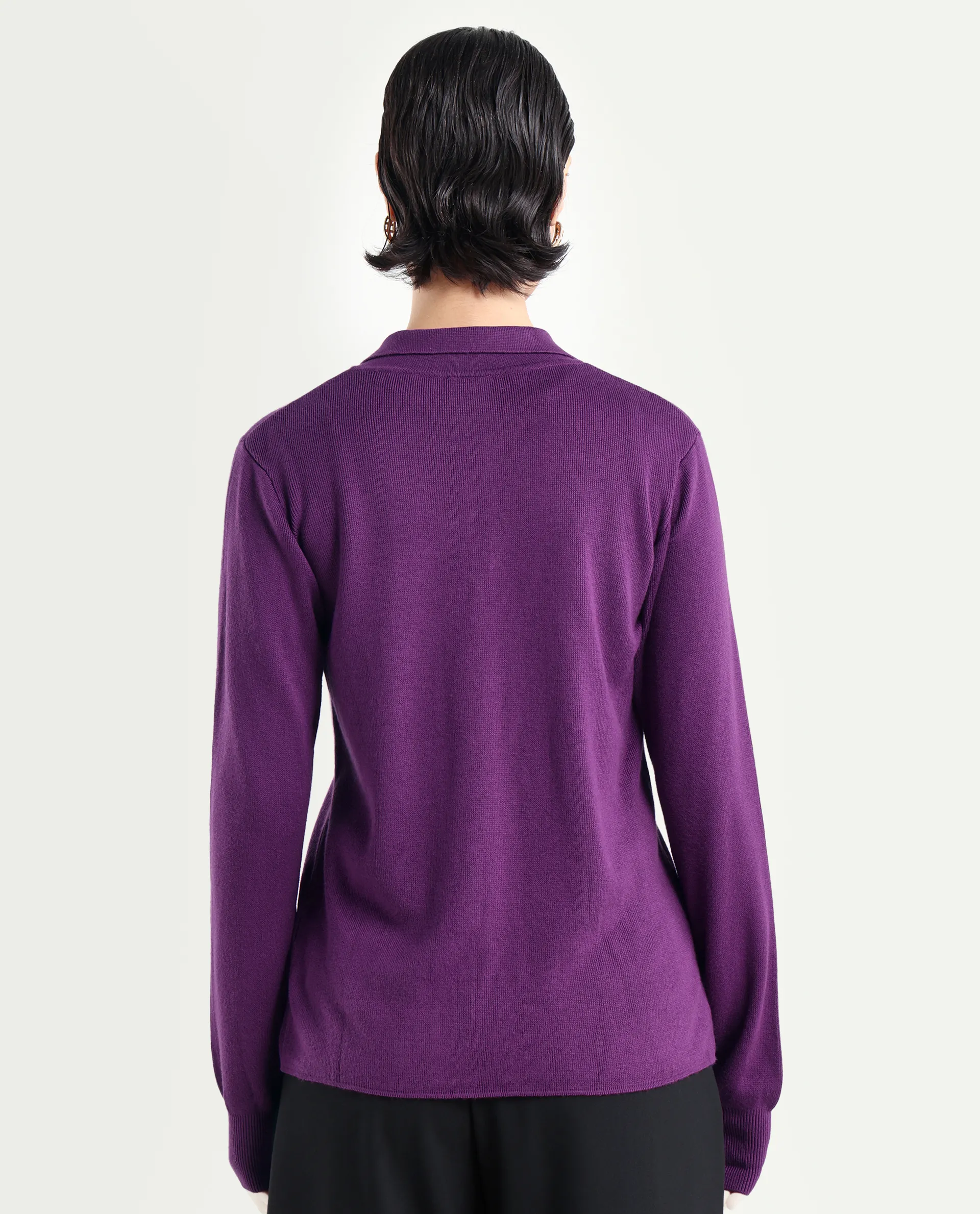 Rareism Women's Korn Purple Viscose Spread Collar Plain Regular Fit Sweater - Image 7