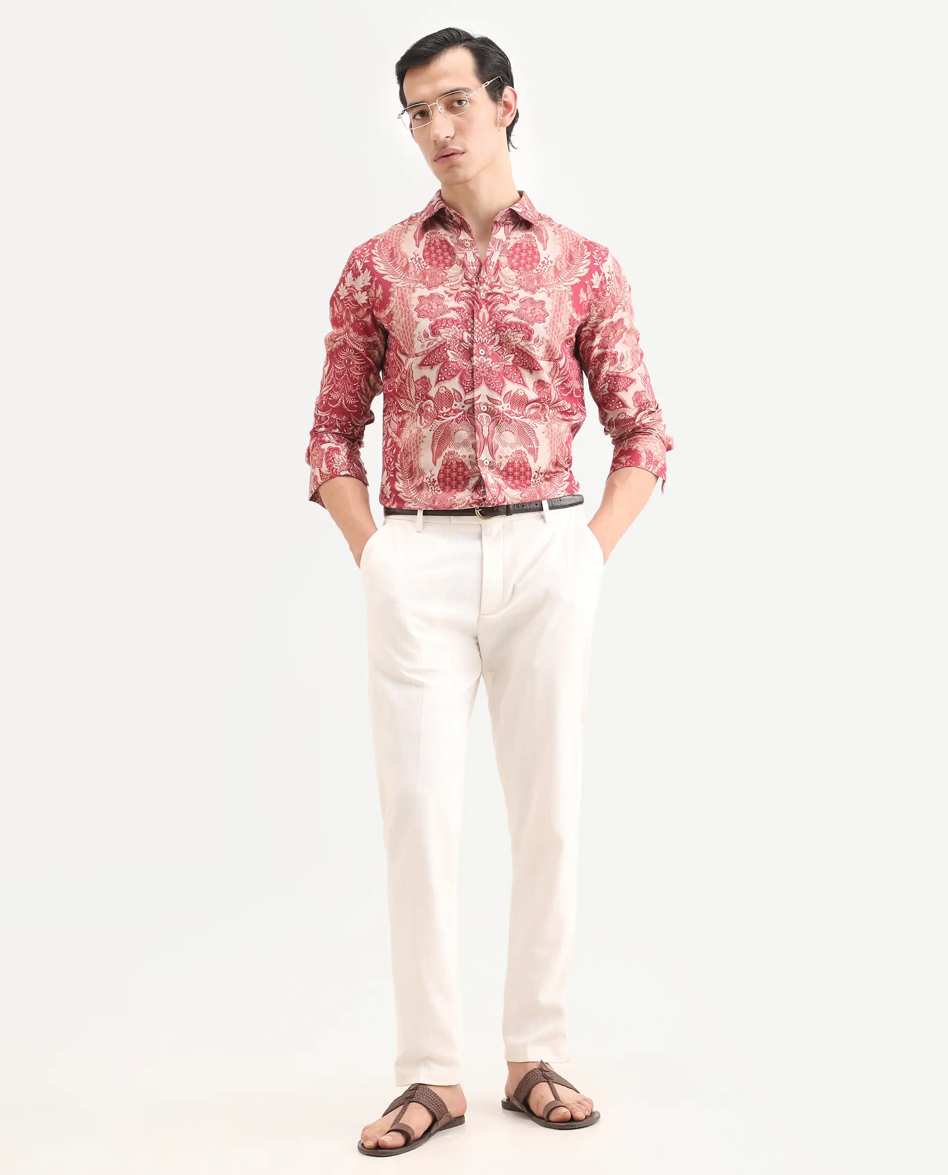 Rare Rabbit Men's Korp Red Cotton Blend Blend Fabric Full Sleeve Spread Collar Regular Fit Paisley Print Shirt - Image 2