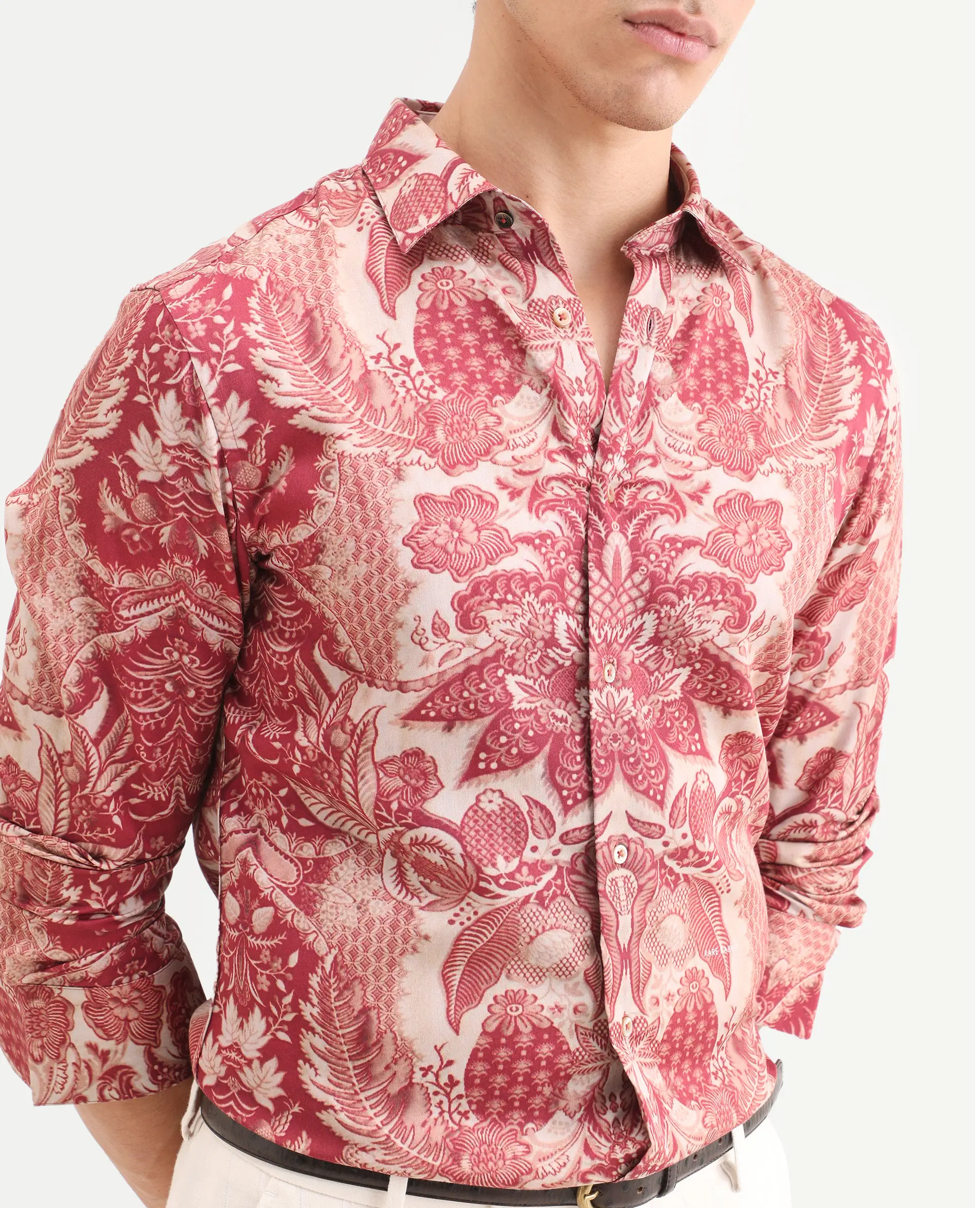 Rare Rabbit Men's Korp Red Cotton Blend Blend Fabric Full Sleeve Spread Collar Regular Fit Paisley Print Shirt - Image 3