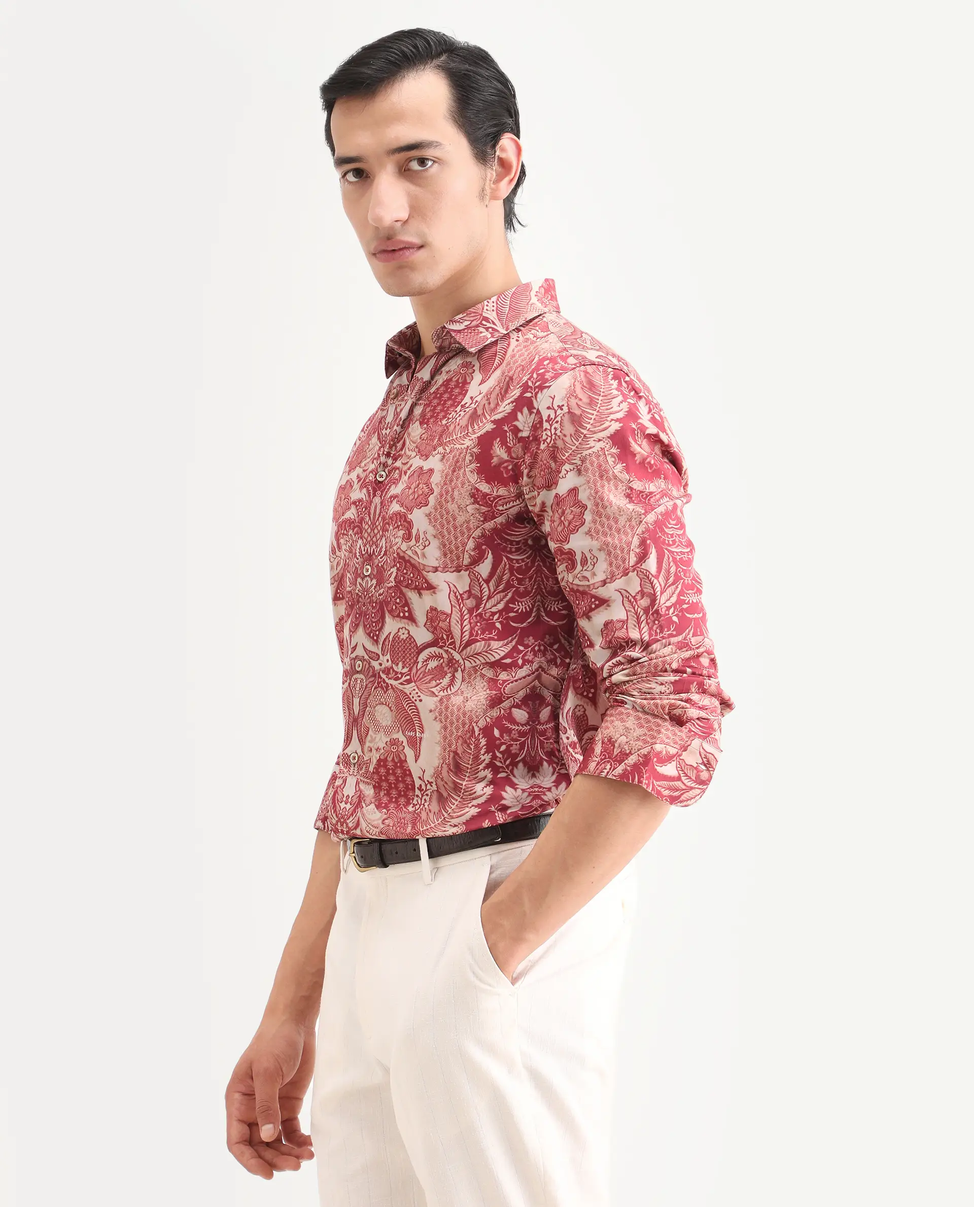 Rare Rabbit Men's Korp Red Cotton Blend Blend Fabric Full Sleeve Spread Collar Regular Fit Paisley Print Shirt - Image 5
