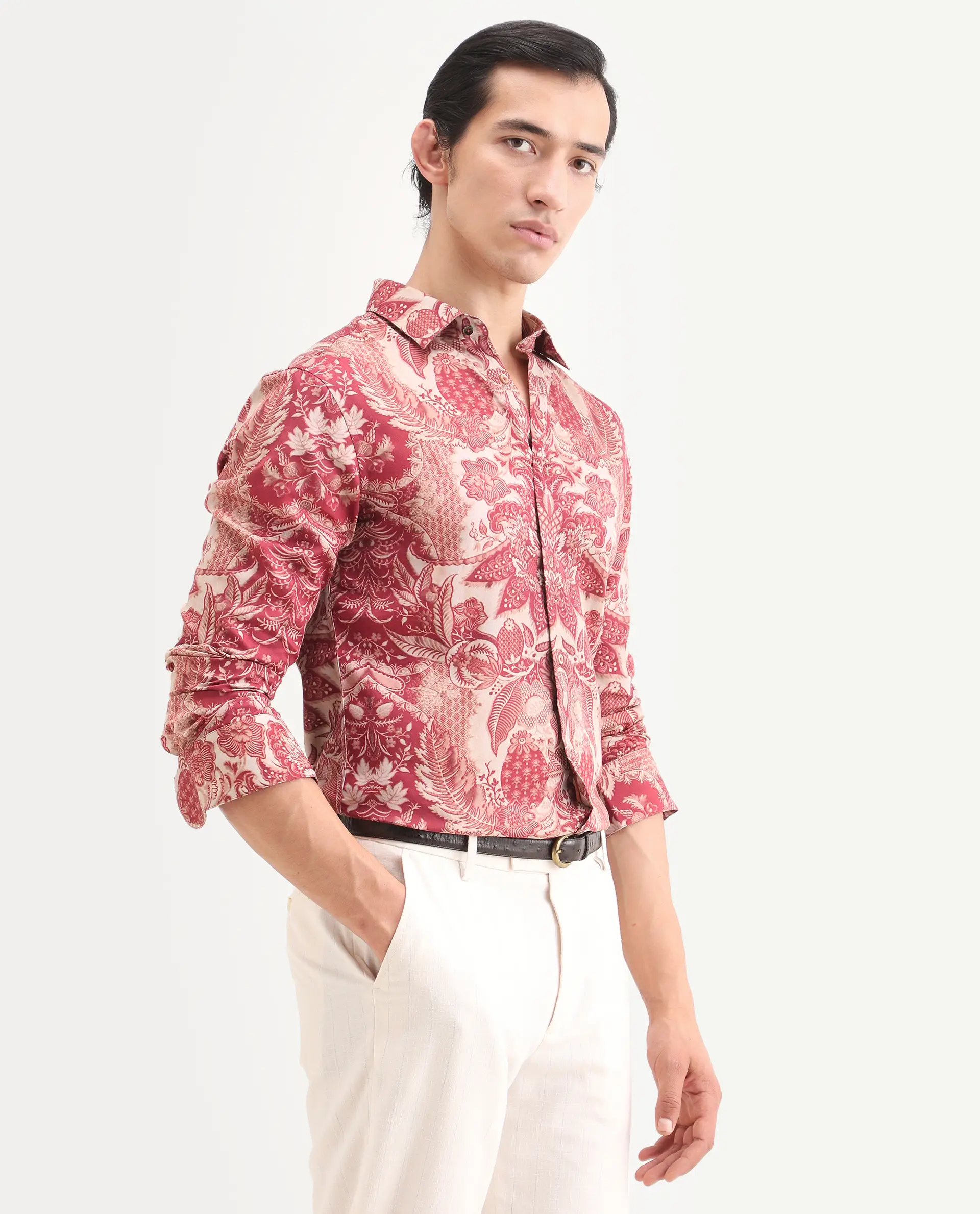 Rare Rabbit Men's Korp Red Cotton Blend Blend Fabric Full Sleeve Spread Collar Regular Fit Paisley Print Shirt - Image 6