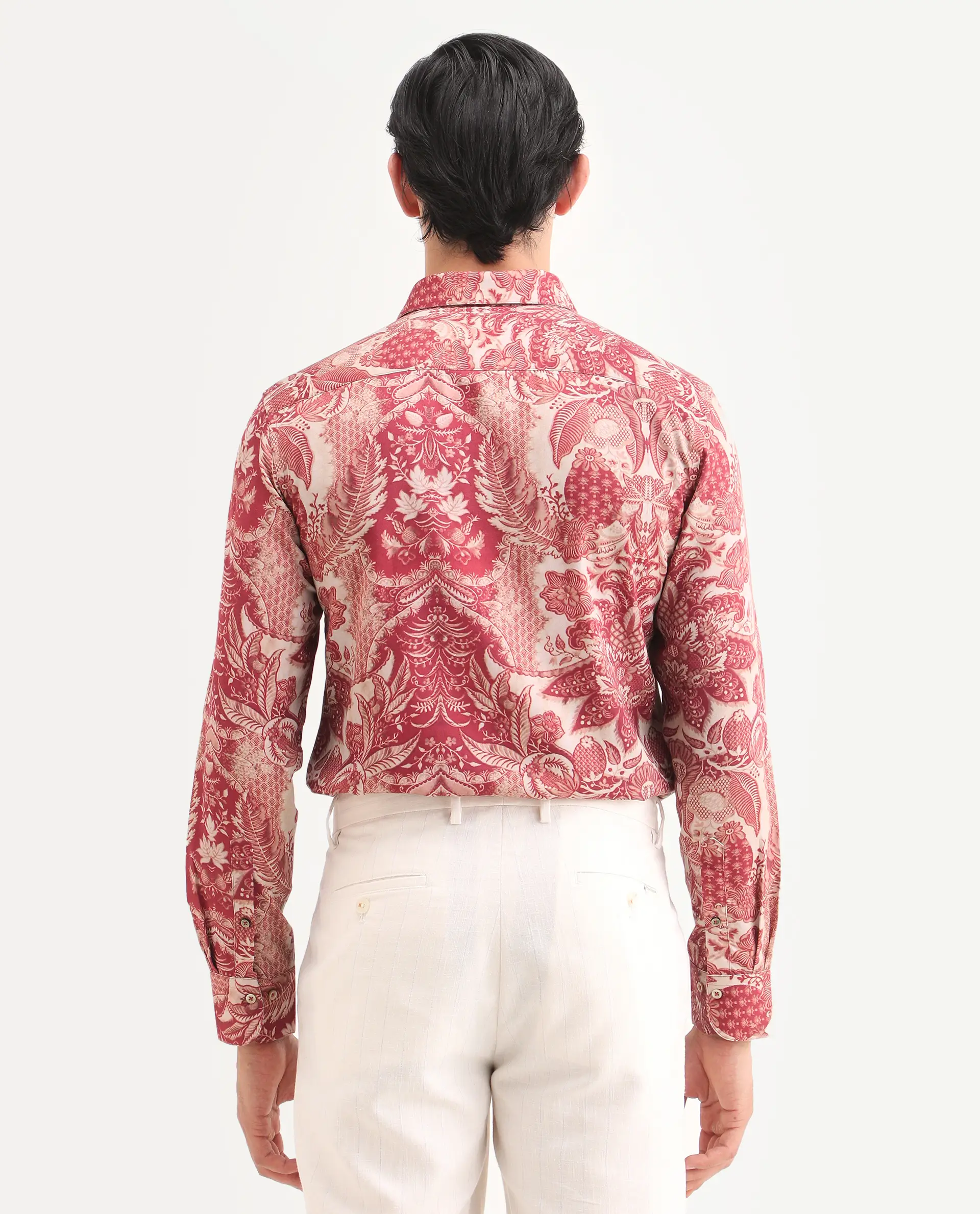 Rare Rabbit Men's Korp Red Cotton Blend Blend Fabric Full Sleeve Spread Collar Regular Fit Paisley Print Shirt - Image 7