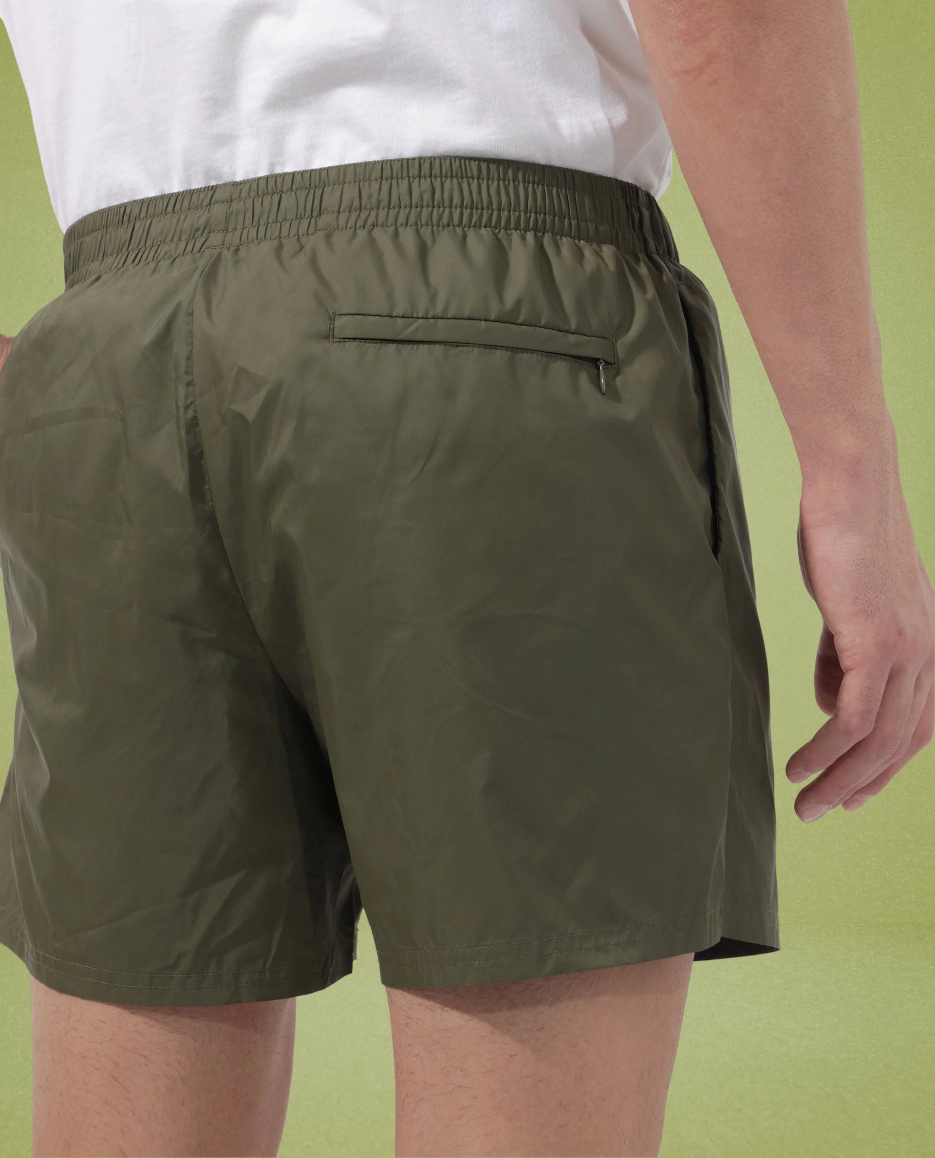 Rare Rabbit Men's Kort Green Polyester Fabric Buckle Fastening Regular Fit Solid Shorts - Image 8