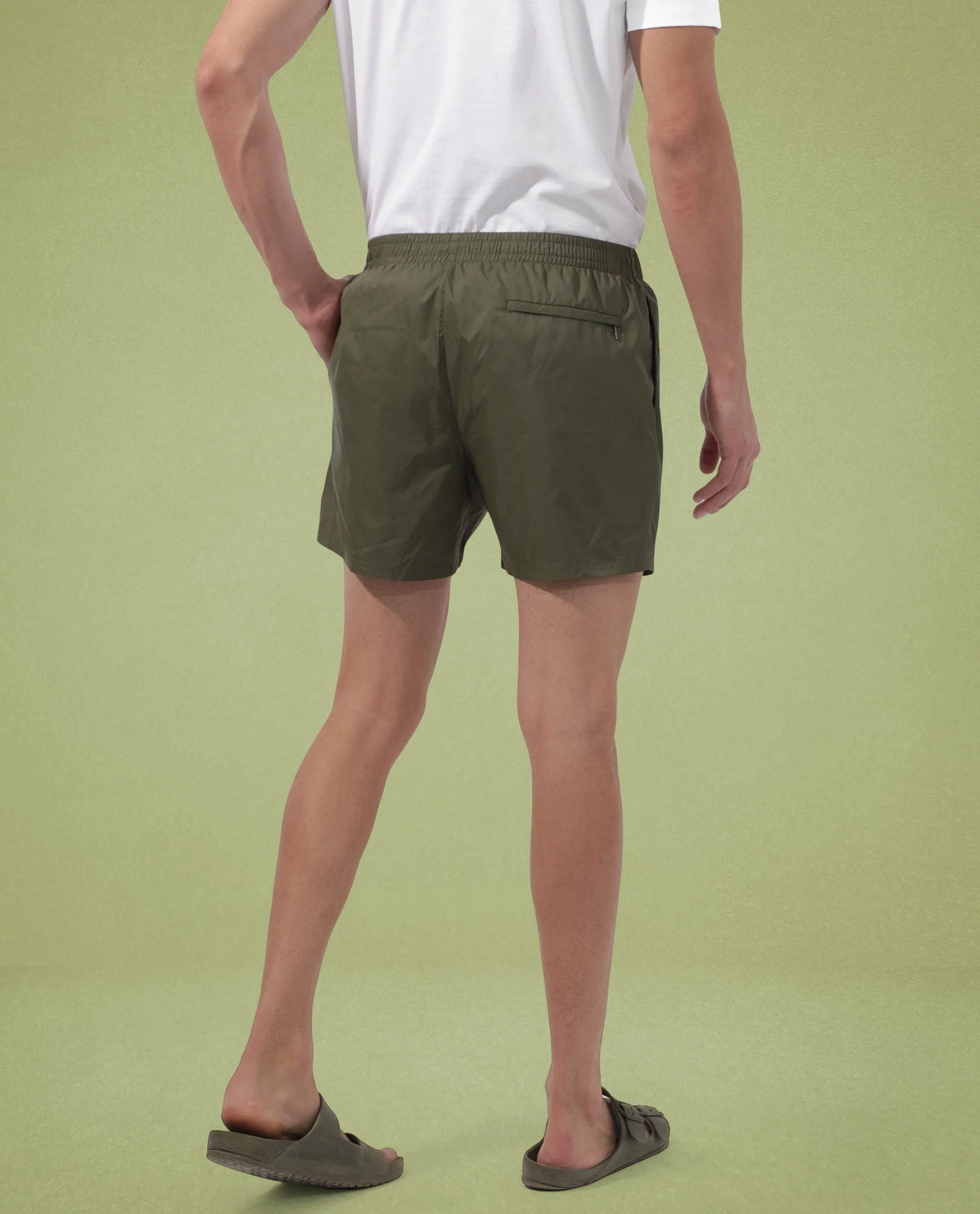 Rare Rabbit Men's Kort Green Polyester Fabric Buckle Fastening Regular Fit Solid Shorts - Image 9
