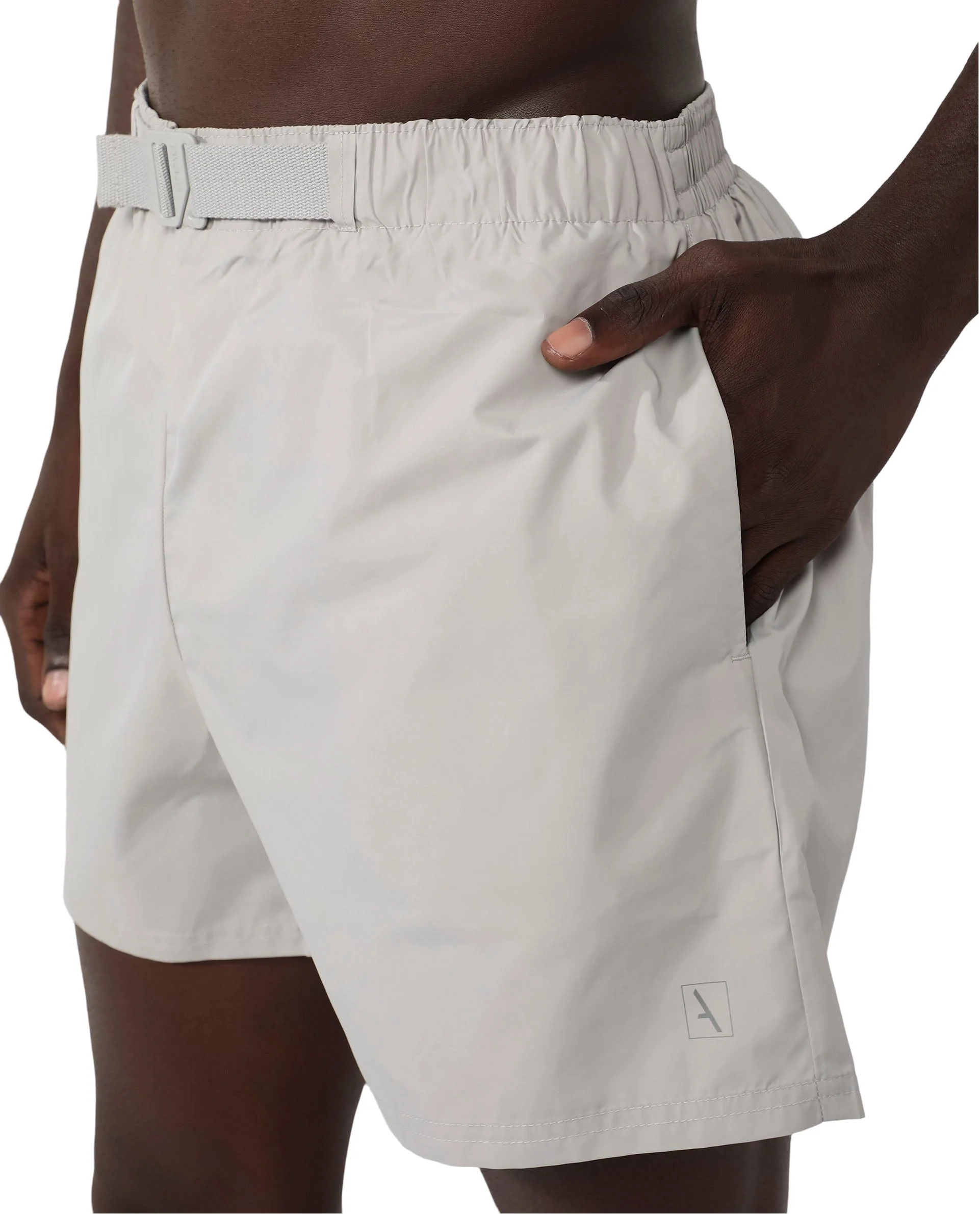 Rare Rabbit Men's Kort Grey Polyester Fabric Buckle Fastening Regular Fit Solid Shorts - Image 3