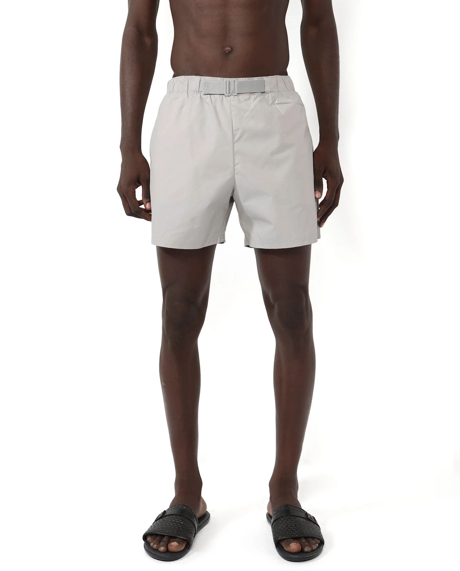 Rare Rabbit Men's Kort Grey Polyester Fabric Buckle Fastening Regular Fit Solid Shorts - Image 5