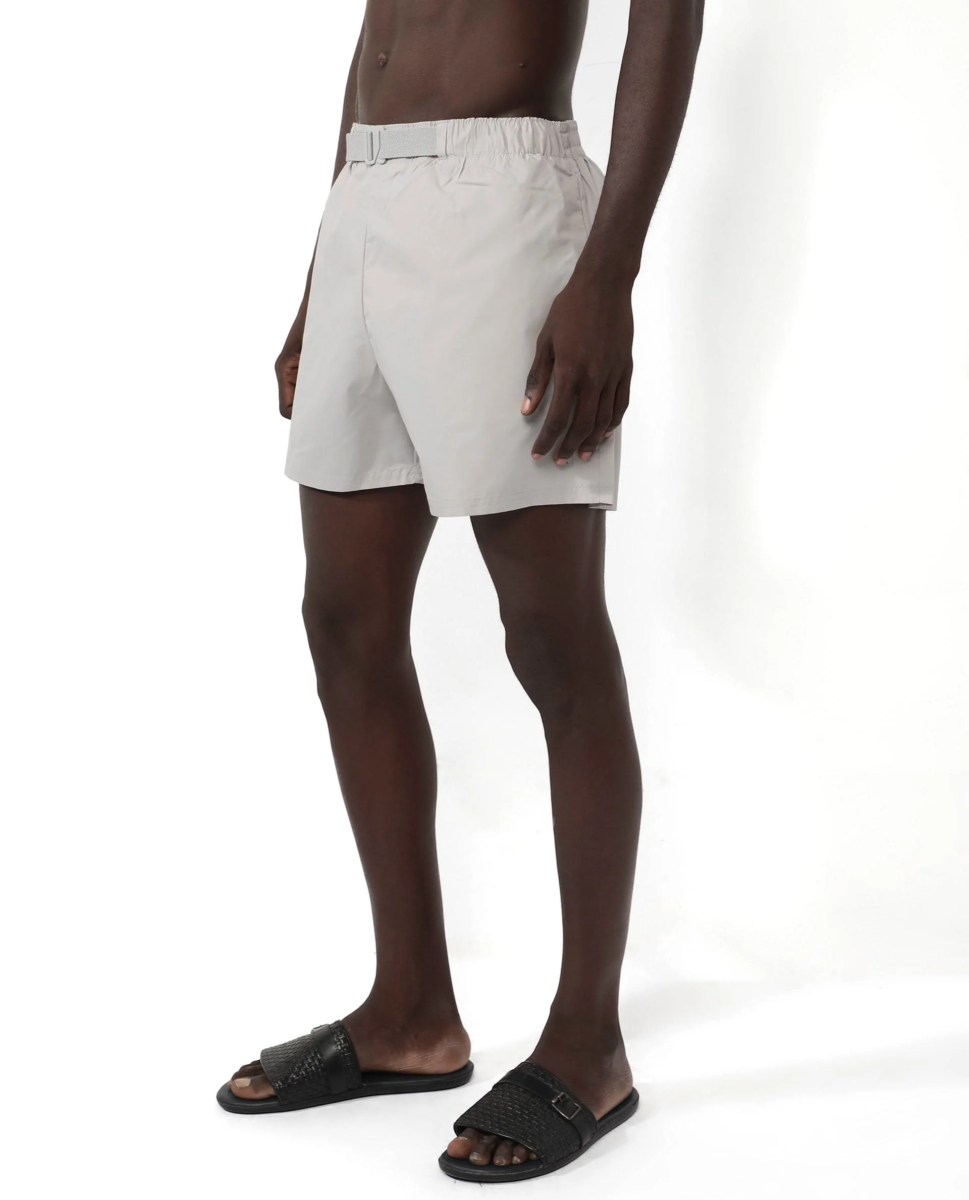 Rare Rabbit Men's Kort Grey Polyester Fabric Buckle Fastening Regular Fit Solid Shorts - Image 6