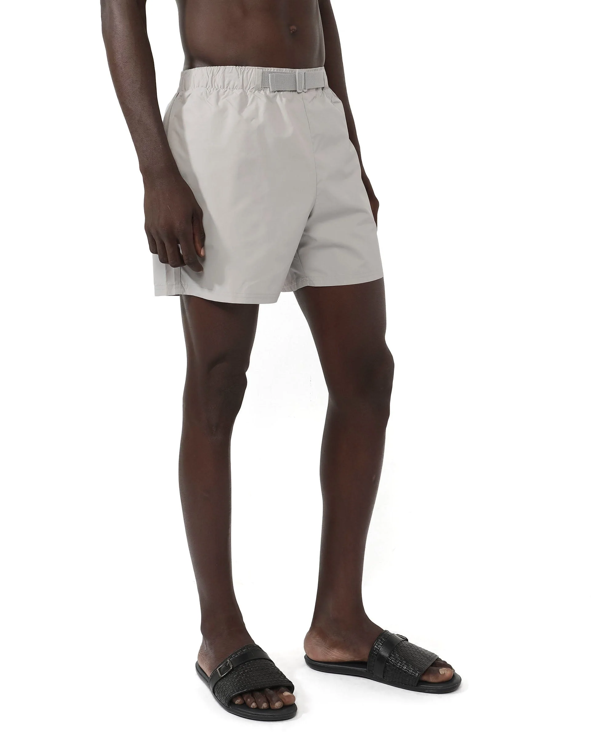 Rare Rabbit Men's Kort Grey Polyester Fabric Buckle Fastening Regular Fit Solid Shorts - Image 7