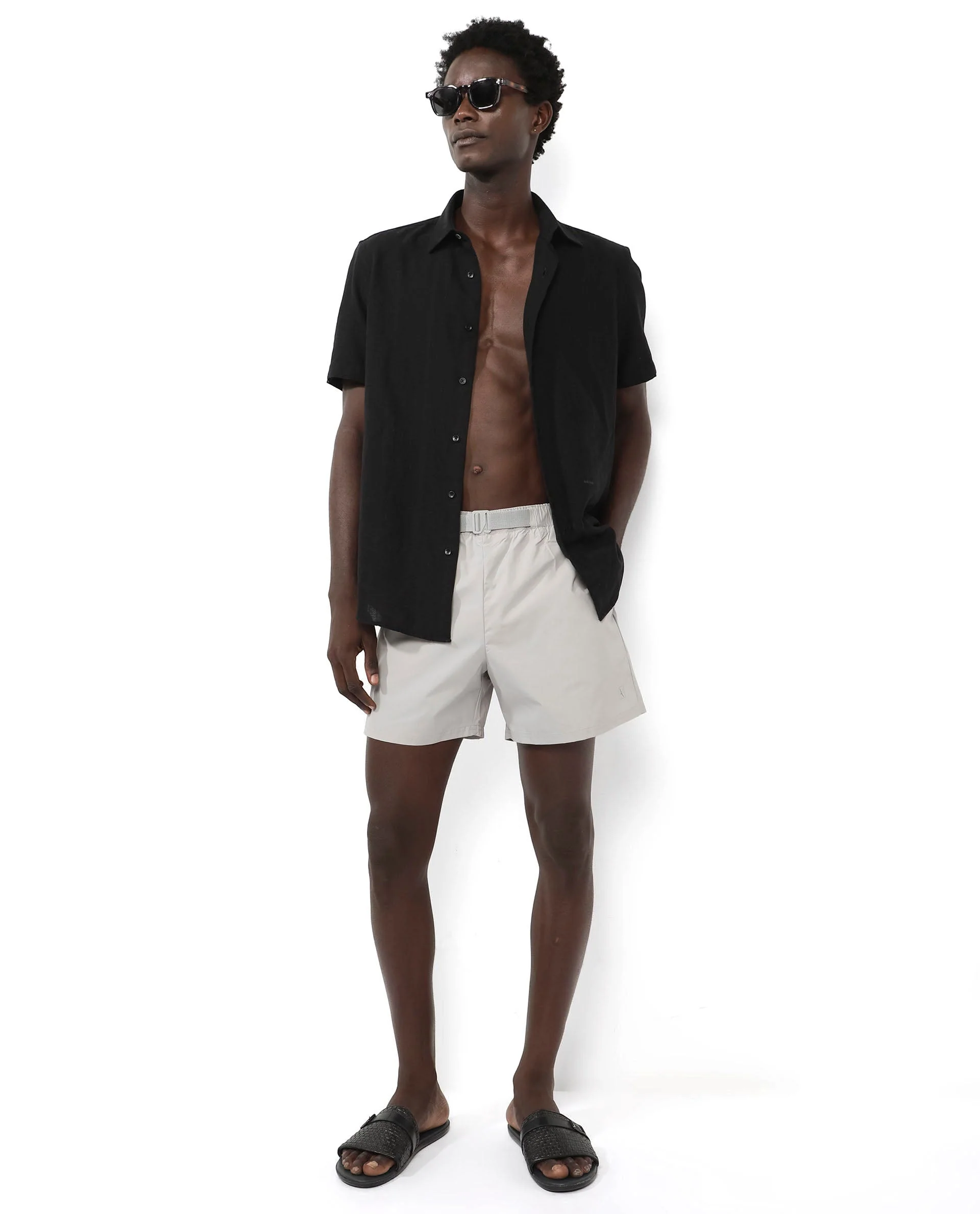 Rare Rabbit Men's Kort Grey Polyester Fabric Buckle Fastening Regular Fit Solid Shorts - Image 8