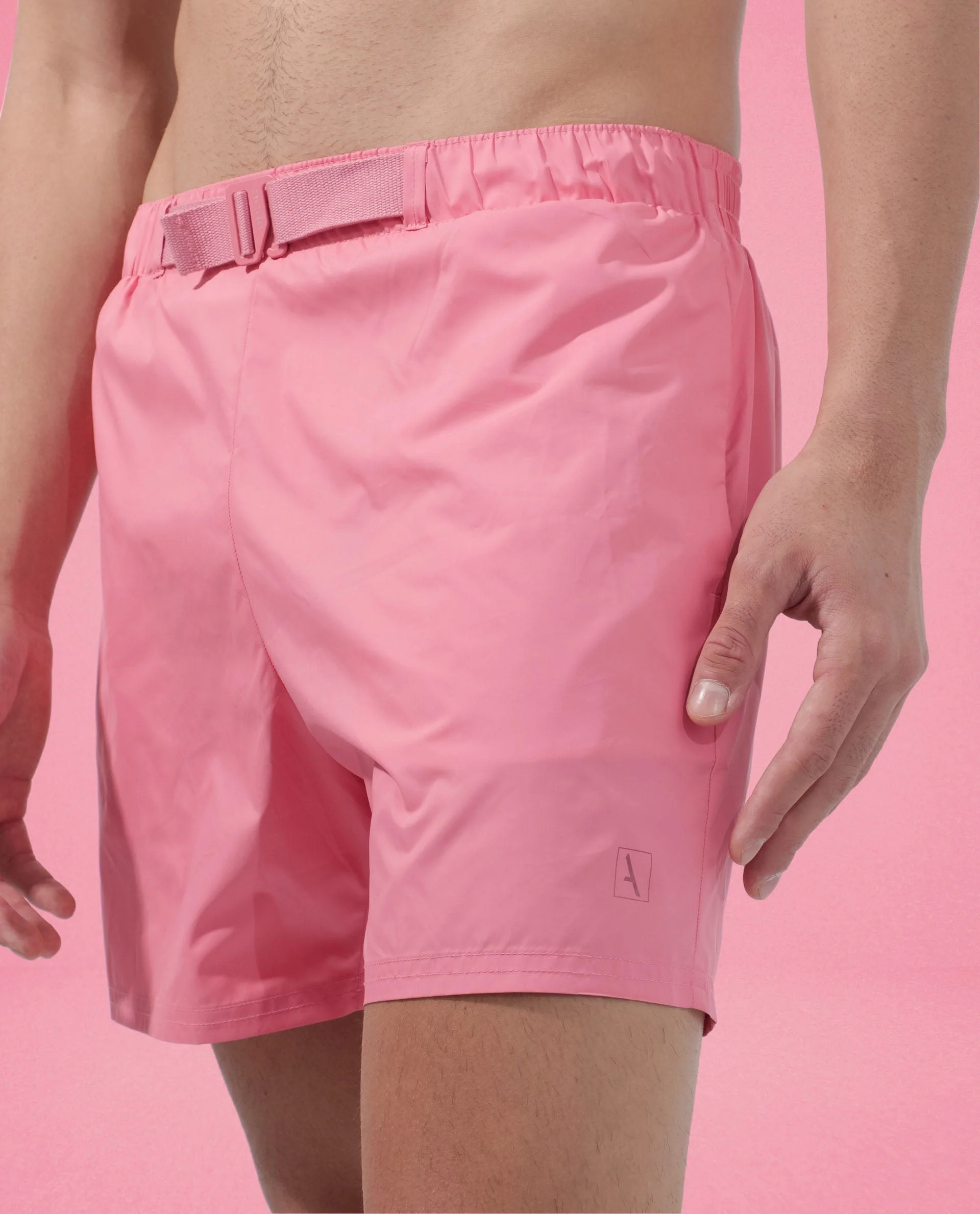 Rare Rabbit Men's Kort Light Pink Polyester Fabric Buckle Fastening Regular Fit Solid Shorts - Image 10