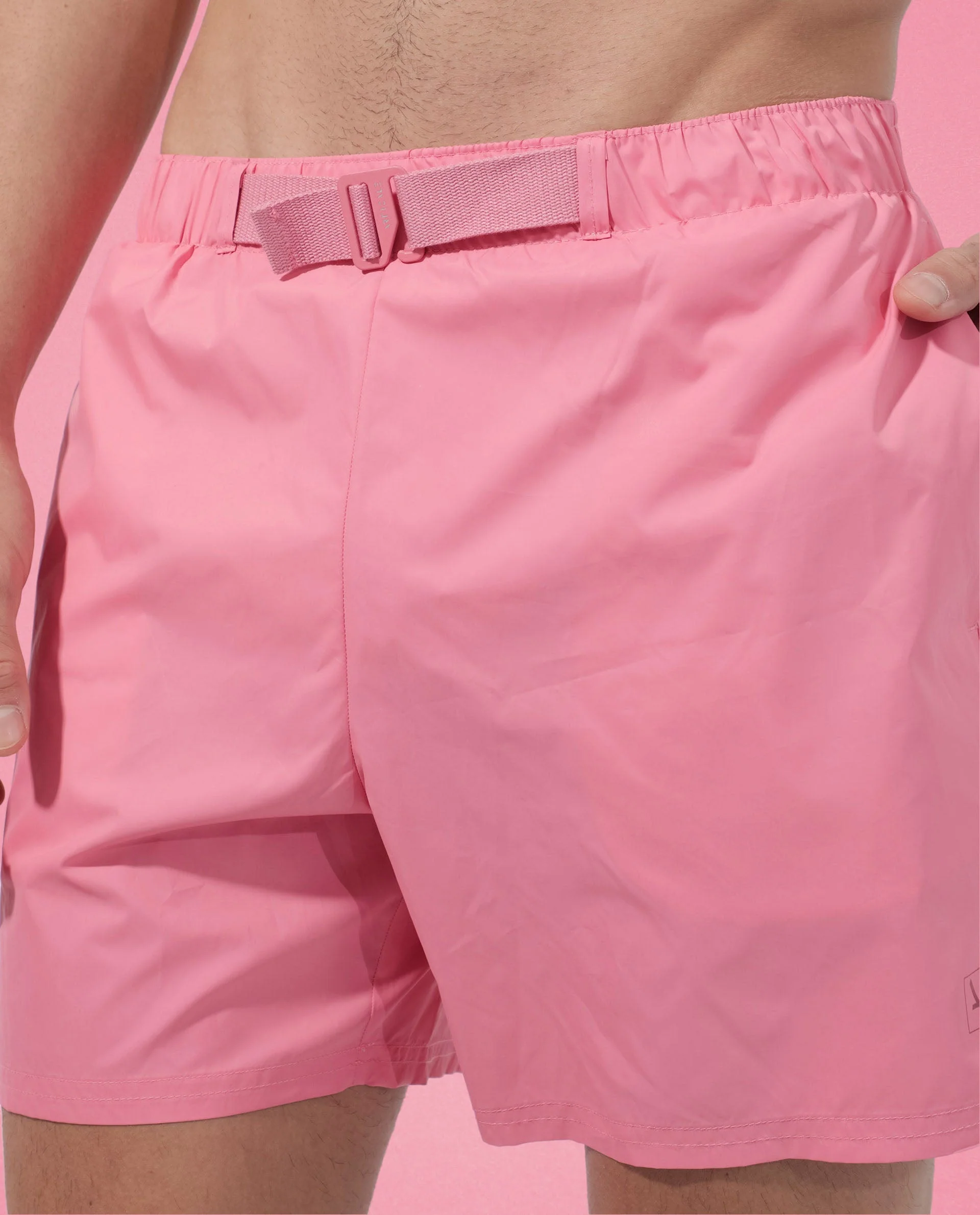 Rare Rabbit Men's Kort Light Pink Polyester Fabric Buckle Fastening Regular Fit Solid Shorts - Image 4
