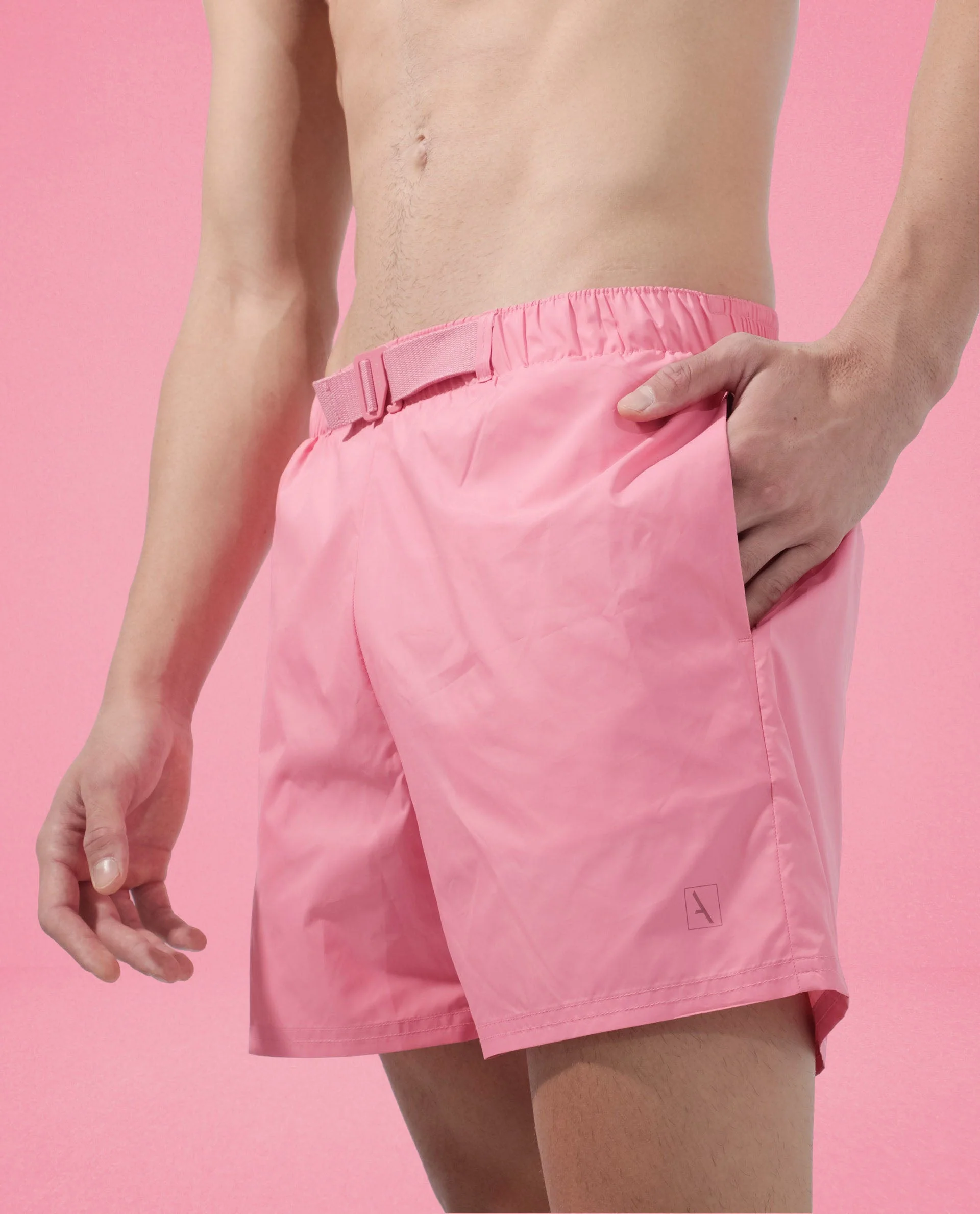 Rare Rabbit Men's Kort Light Pink Polyester Fabric Buckle Fastening Regular Fit Solid Shorts - Image 7