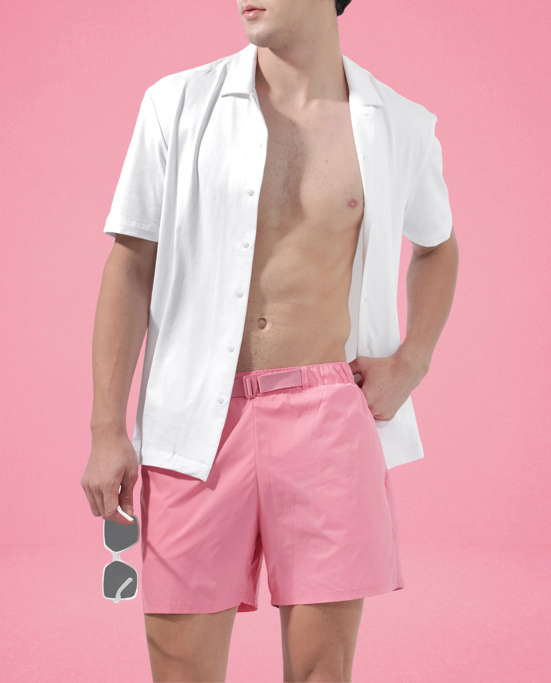 Rare Rabbit Men's Kort Light Pink Polyester Fabric Buckle Fastening Regular Fit Solid Shorts - Image 9