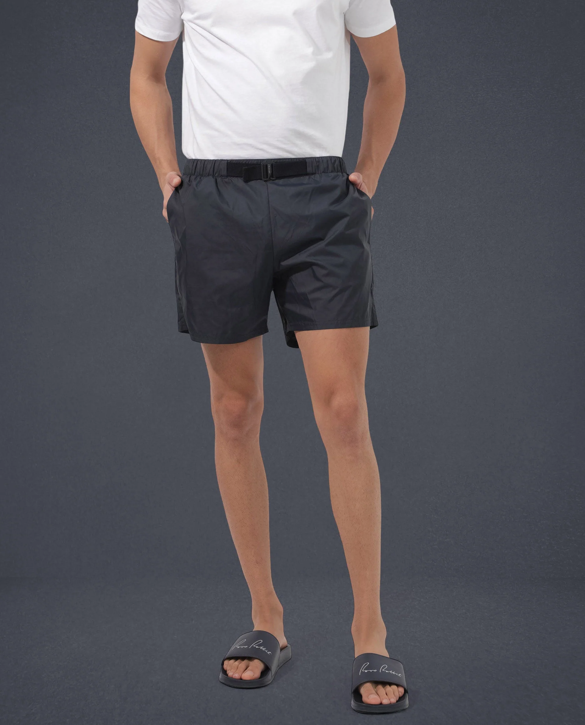 Rare Rabbit Men's Kort Navy Polyester Fabric Buckle Fastening Regular Fit Solid Shorts