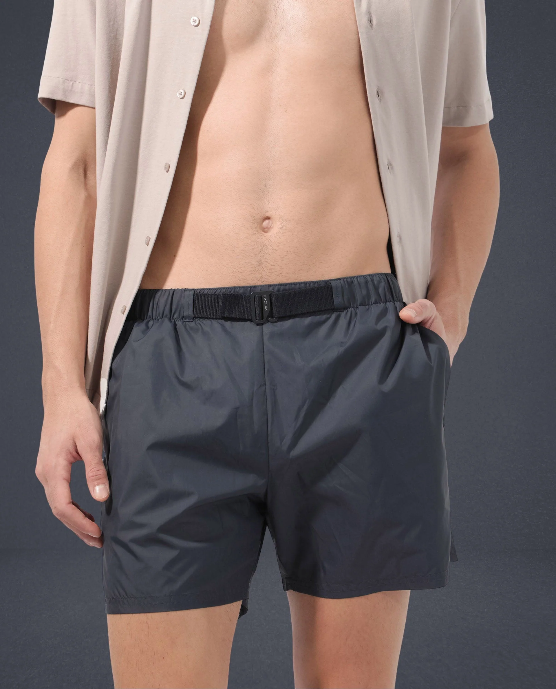 Rare Rabbit Men's Kort Navy Polyester Fabric Buckle Fastening Regular Fit Solid Shorts - Image 12
