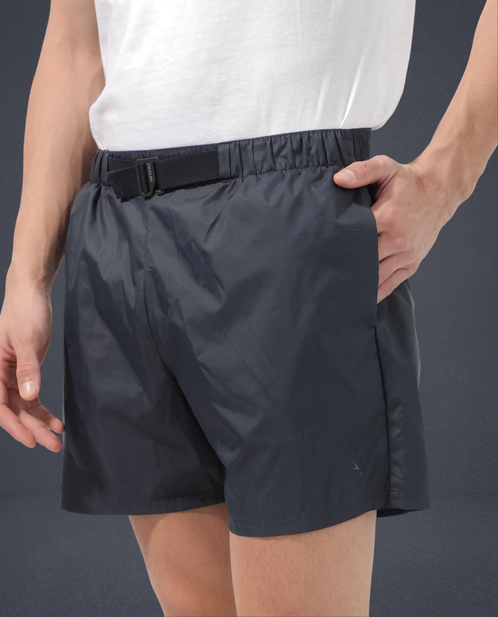 Rare Rabbit Men's Kort Navy Polyester Fabric Buckle Fastening Regular Fit Solid Shorts - Image 2