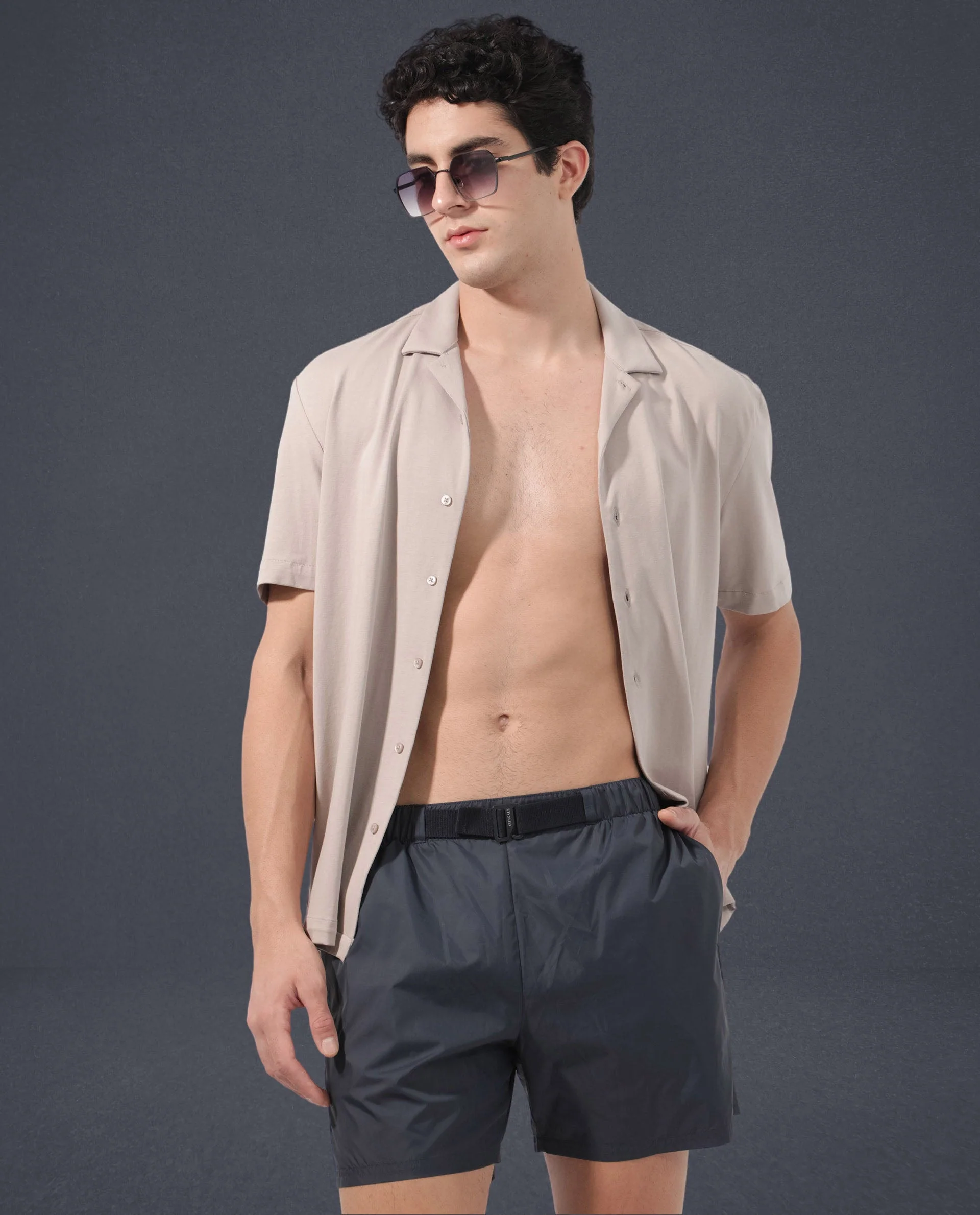 Rare Rabbit Men's Kort Navy Polyester Fabric Buckle Fastening Regular Fit Solid Shorts - Image 3