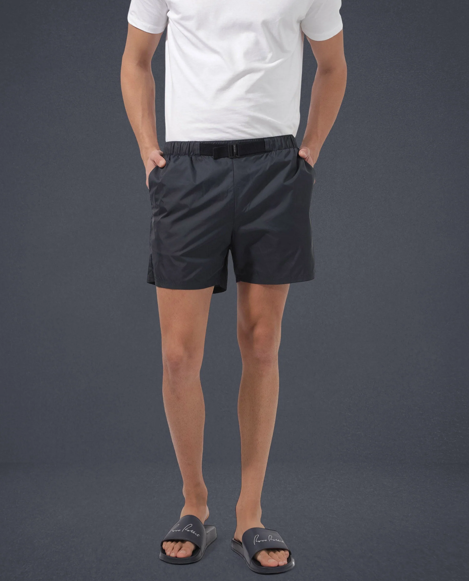 Rare Rabbit Men's Kort Navy Polyester Fabric Buckle Fastening Regular Fit Solid Shorts - Image 4