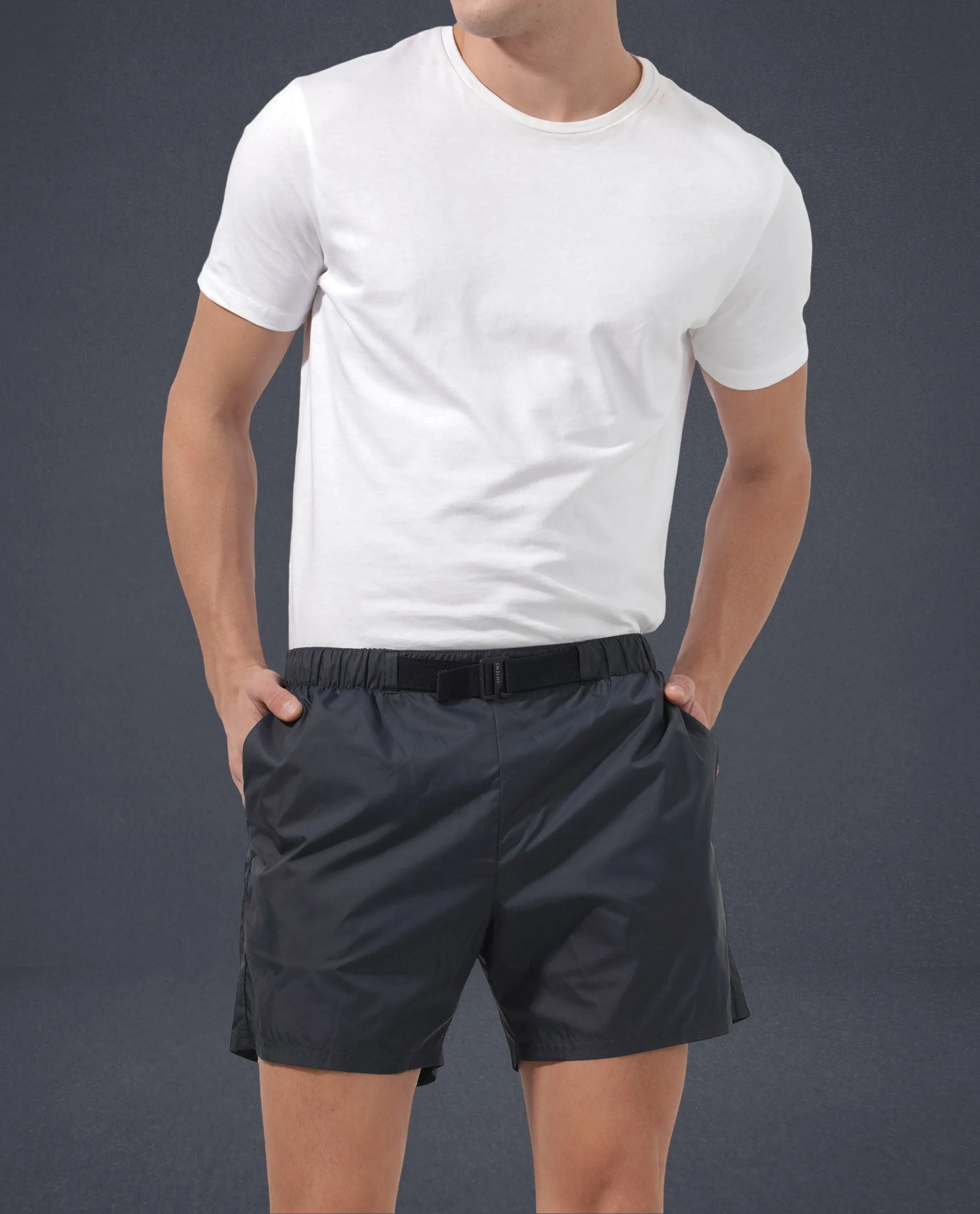 Rare Rabbit Men's Kort Navy Polyester Fabric Buckle Fastening Regular Fit Solid Shorts - Image 6