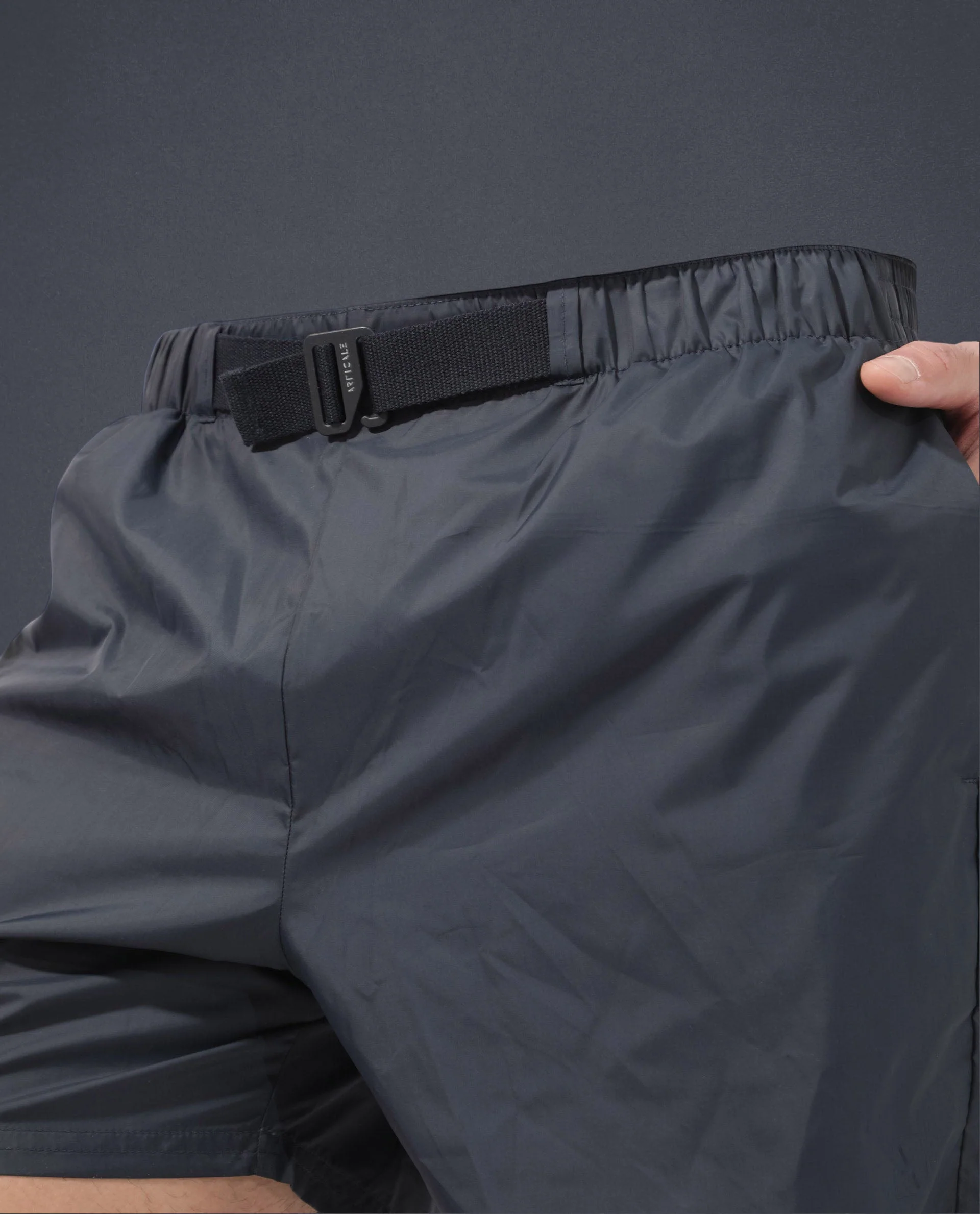 Rare Rabbit Men's Kort Navy Polyester Fabric Buckle Fastening Regular Fit Solid Shorts - Image 9
