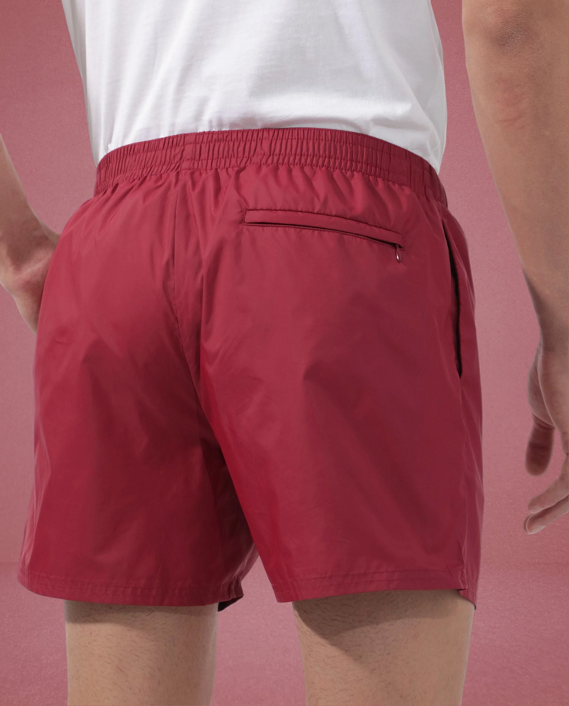Rare Rabbit Men's Kort Red Polyester Fabric Buckle Fastening Regular Fit Solid Shorts - Image 13