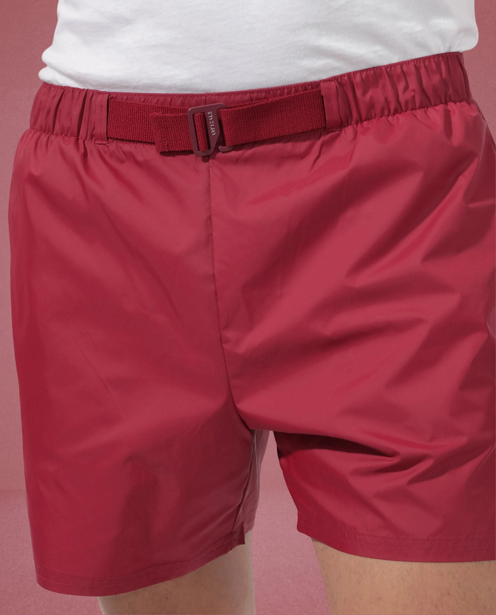 Rare Rabbit Men's Kort Red Polyester Fabric Buckle Fastening Regular Fit Solid Shorts - Image 4