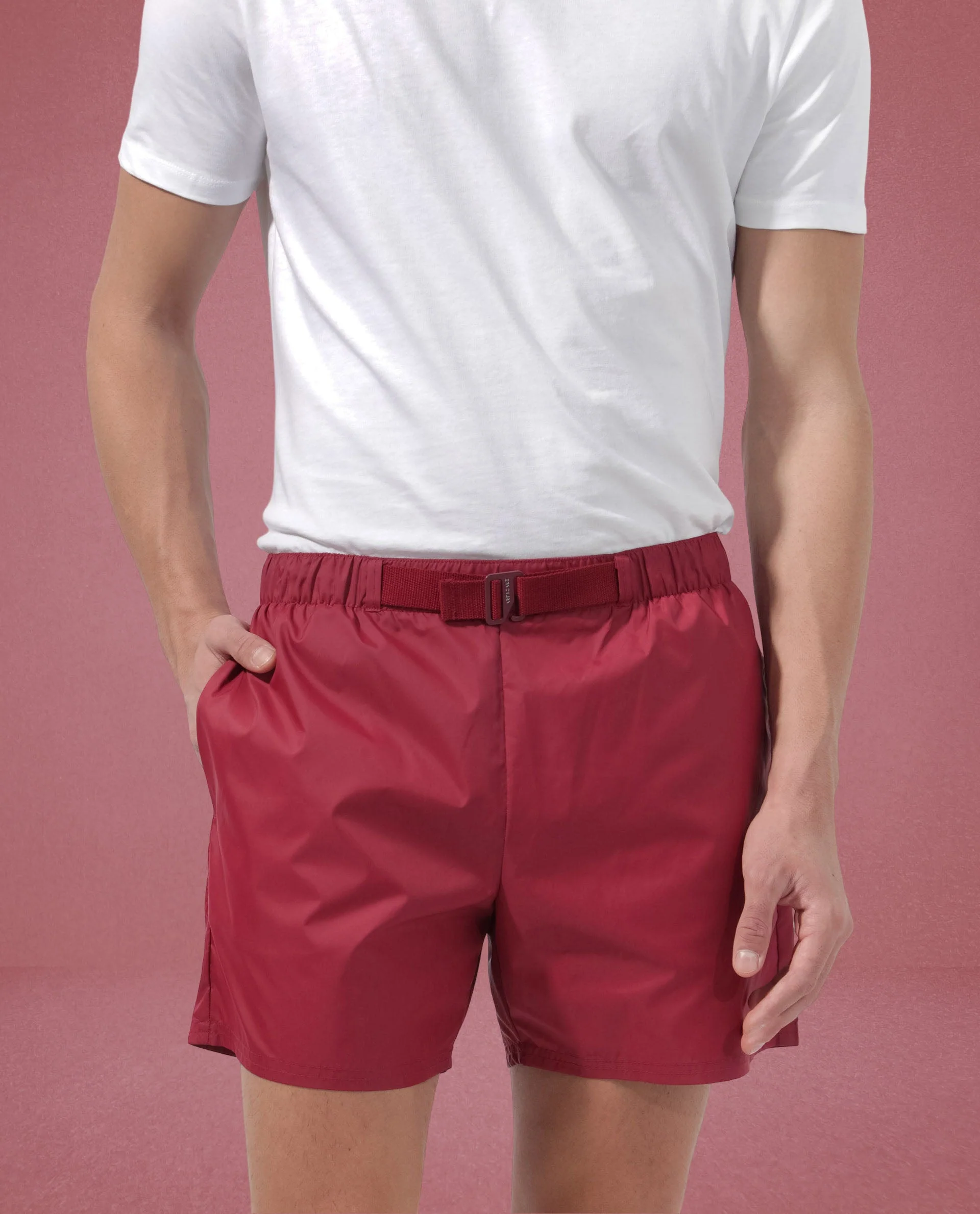Rare Rabbit Men's Kort Red Polyester Fabric Buckle Fastening Regular Fit Solid Shorts - Image 5