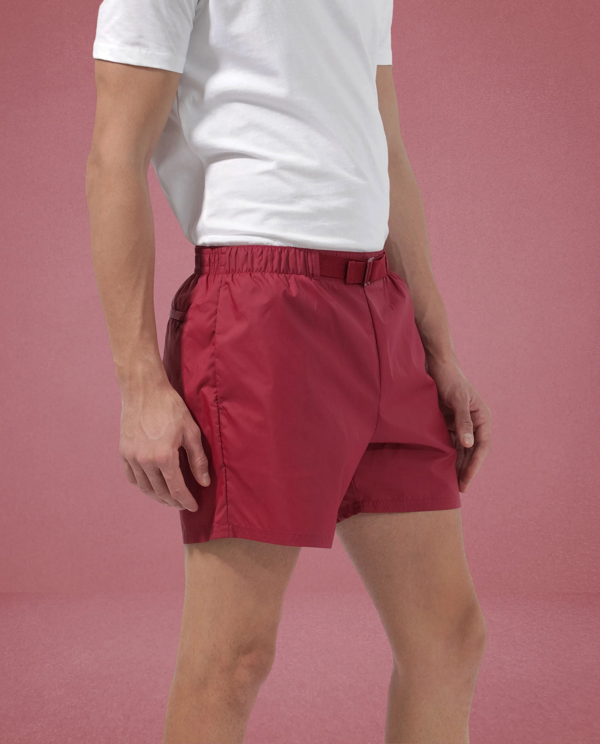 Rare Rabbit Men's Kort Red Polyester Fabric Buckle Fastening Regular Fit Solid Shorts - Image 8