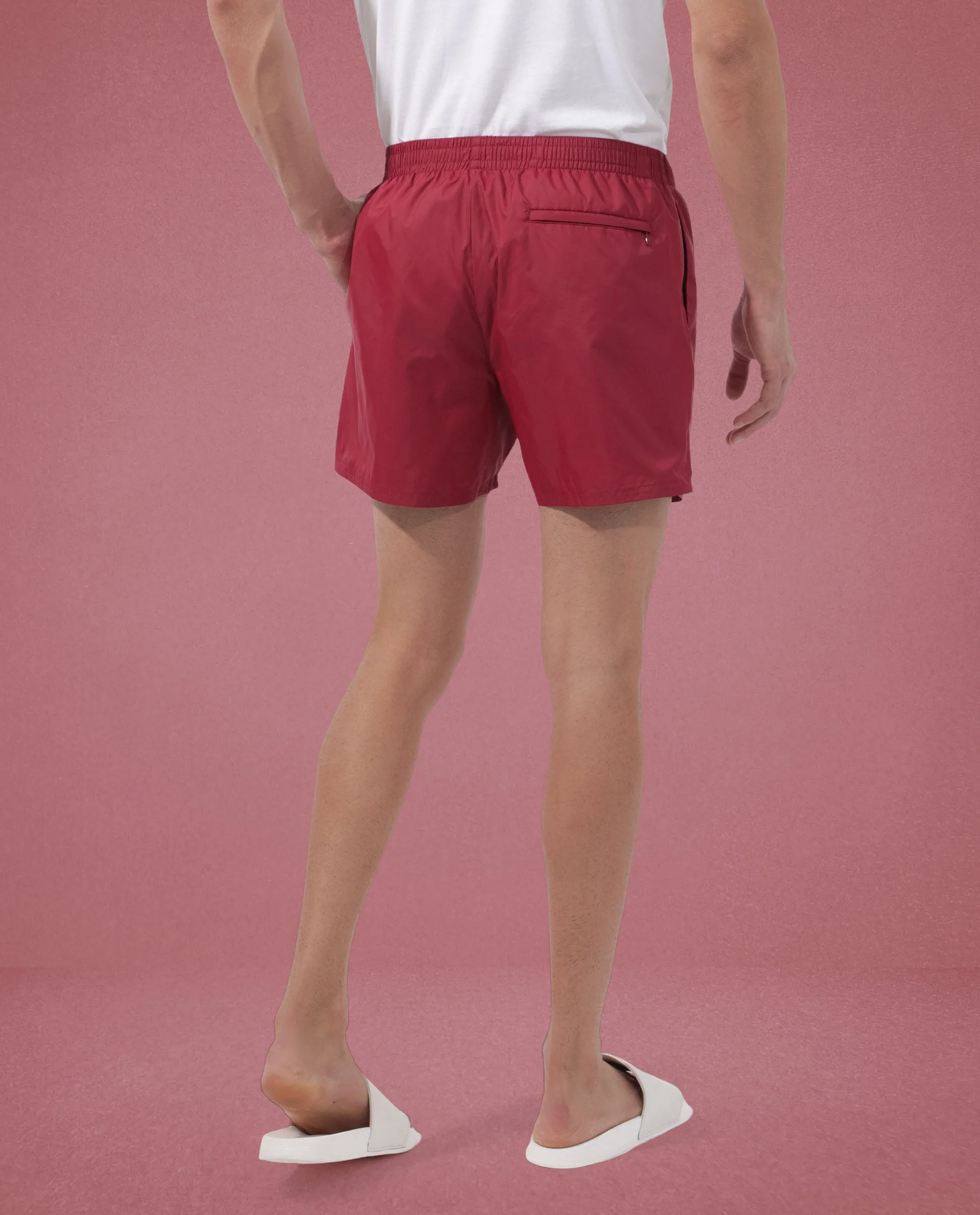 Rare Rabbit Men's Kort Red Polyester Fabric Buckle Fastening Regular Fit Solid Shorts - Image 9