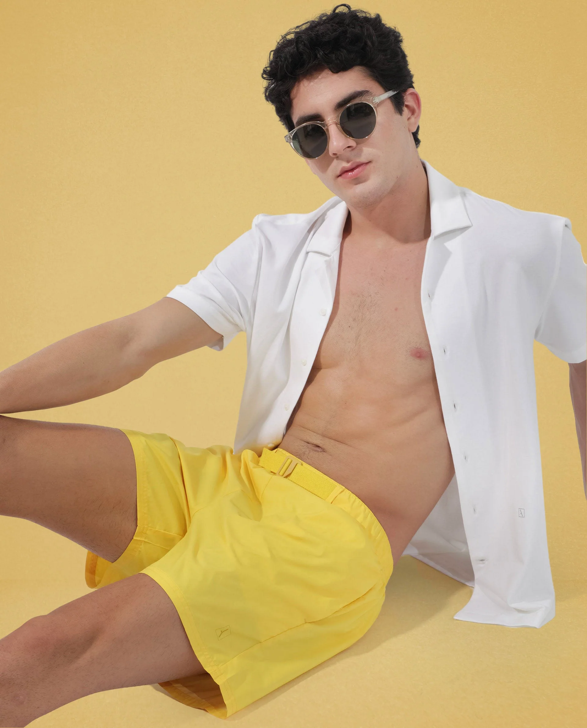 Rare Rabbit Men's Kort Yellow Polyester Fabric Buckle Fastening Regular Fit Solid Shorts - Image 14