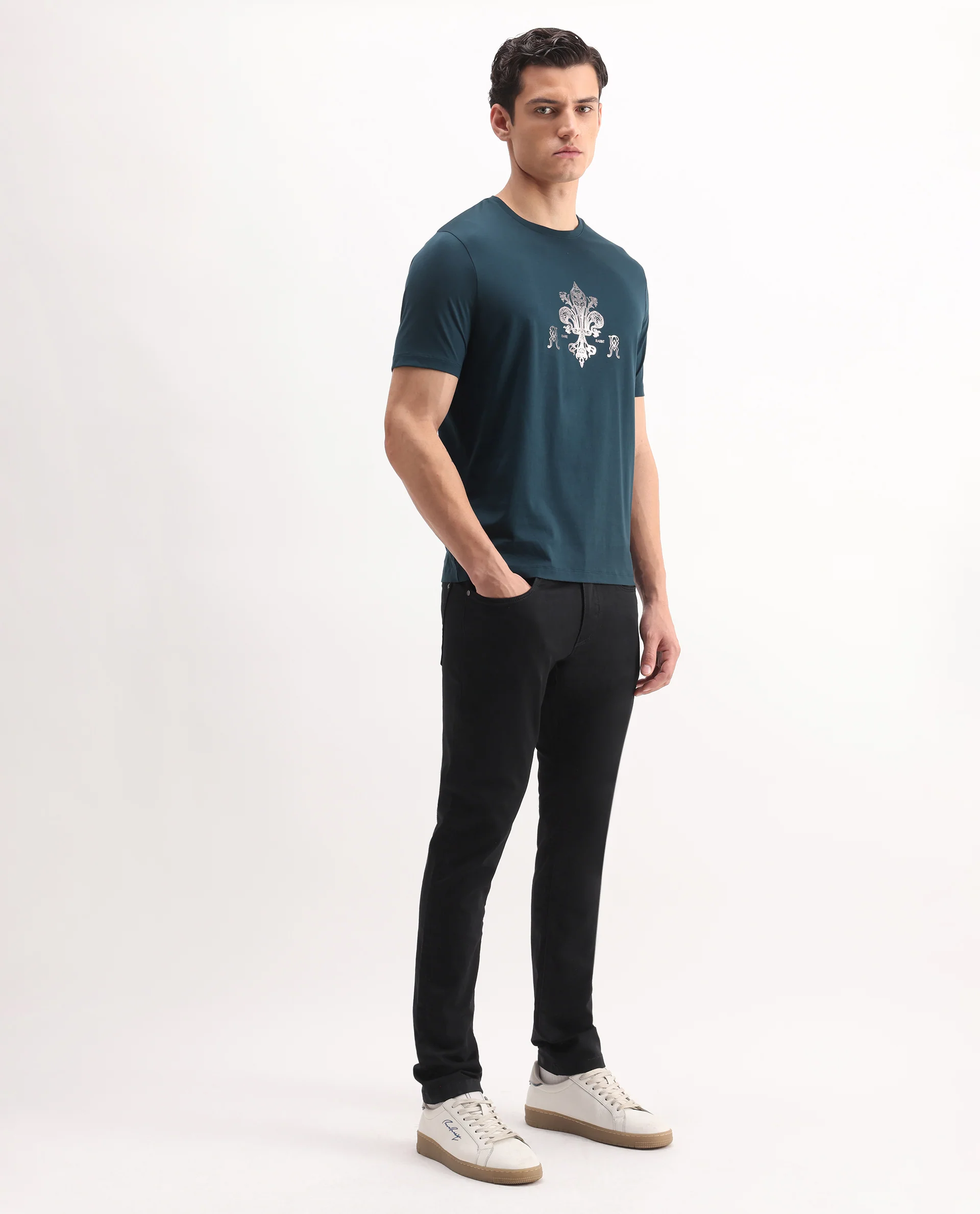 Rare Rabbit Men's Korv-25 Black Cotton Blend Plain Hawk Slim Fit Jeans - Image 5