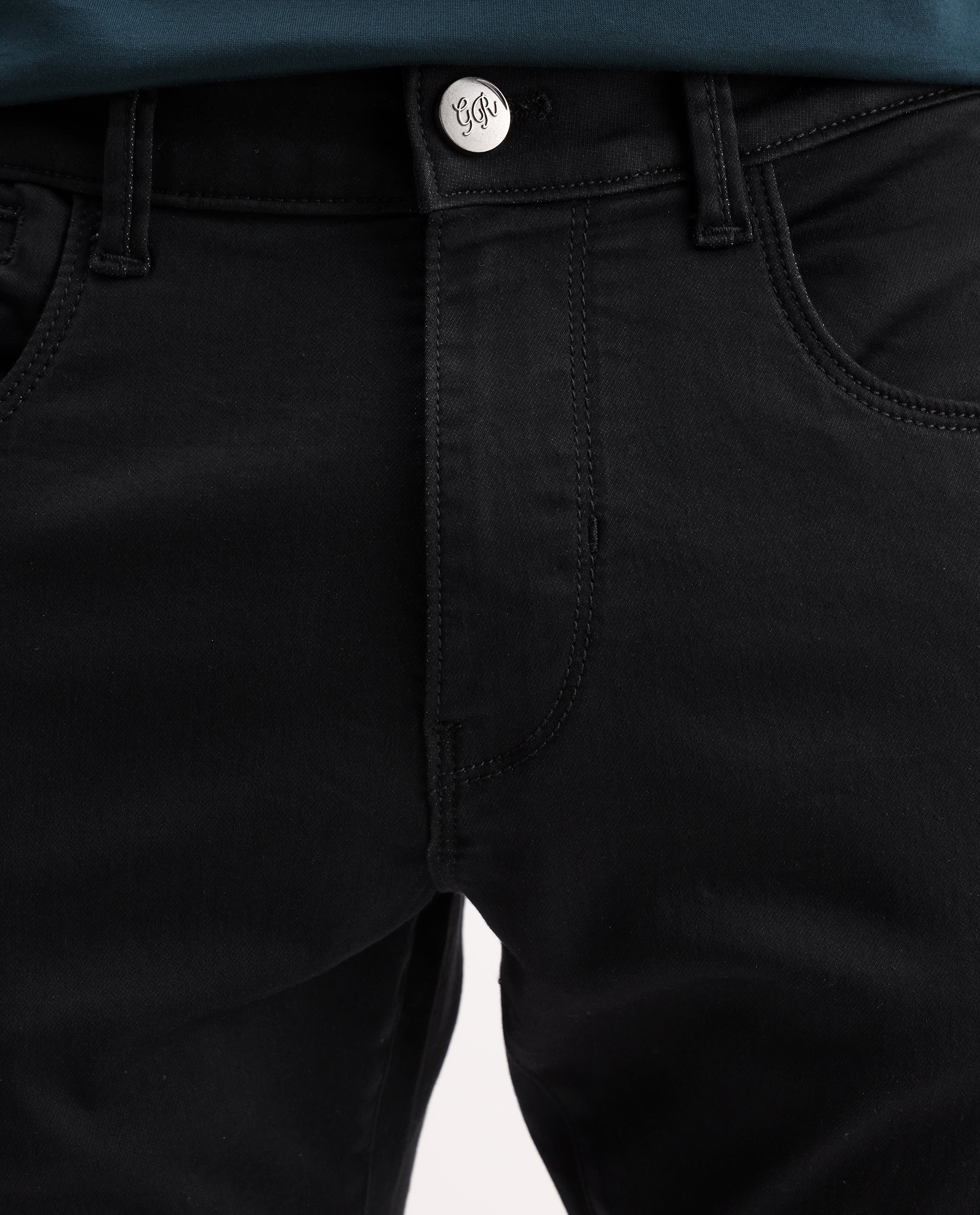 Rare Rabbit Men's Korv-25 Black Cotton Blend Plain Hawk Slim Fit Jeans - Image 6