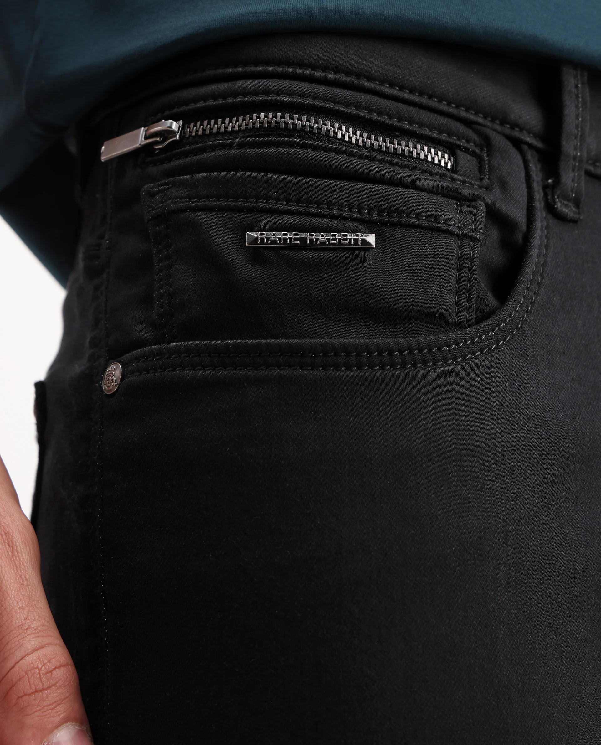 Rare Rabbit Men's Korv-25 Black Cotton Blend Plain Hawk Slim Fit Jeans - Image 7