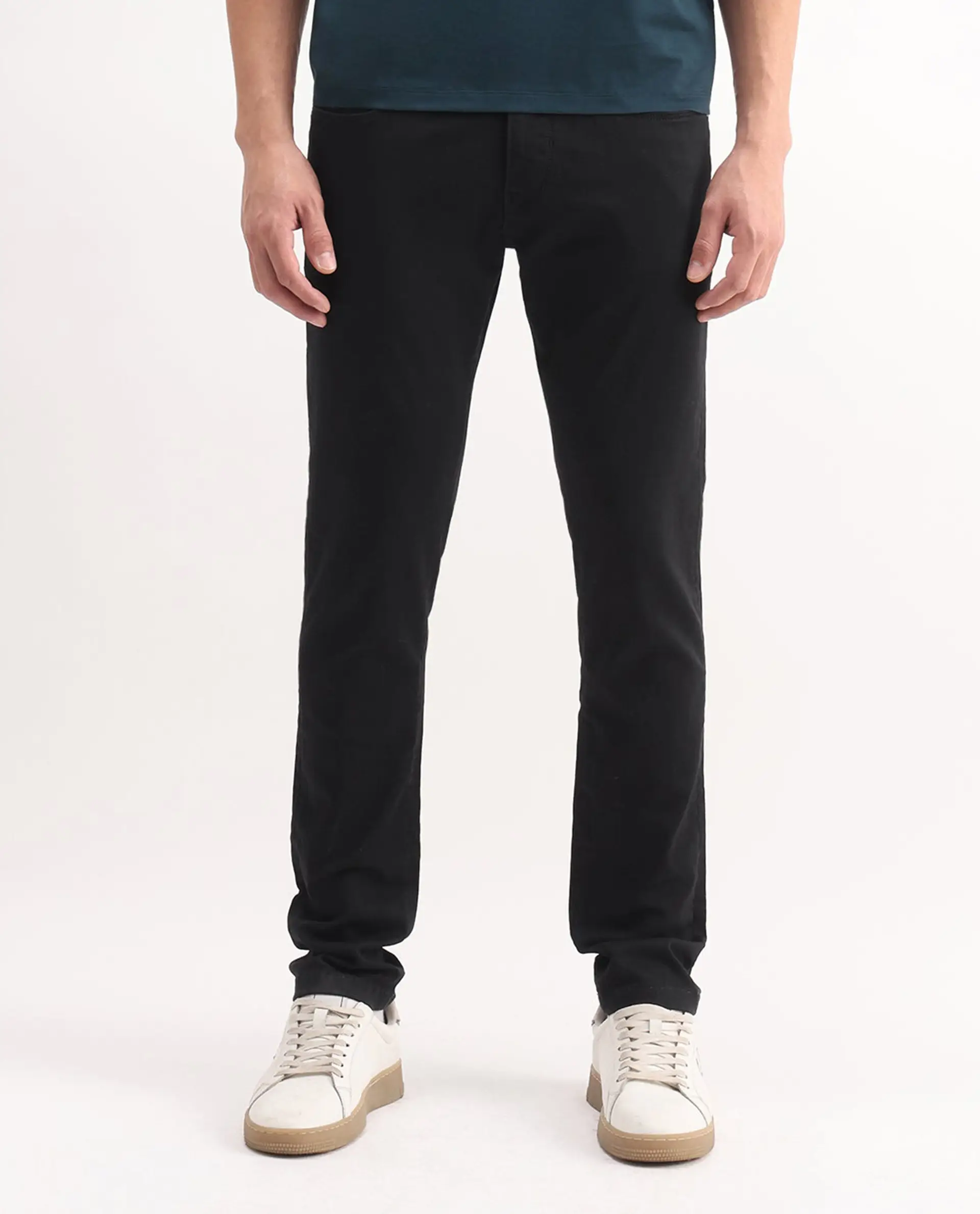 Rare Rabbit Men's Korv-25 Black Cotton Blend Plain Hawk Slim Fit Jeans - Image 9