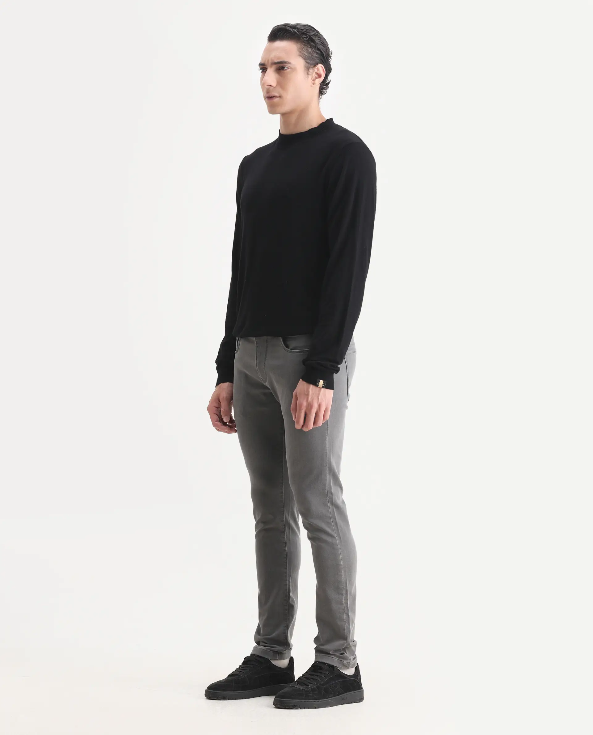 Rare Rabbit Men's Korv-25 Grey Cotton Blend Plain Hawk Slim Fit Jeans - Image 5