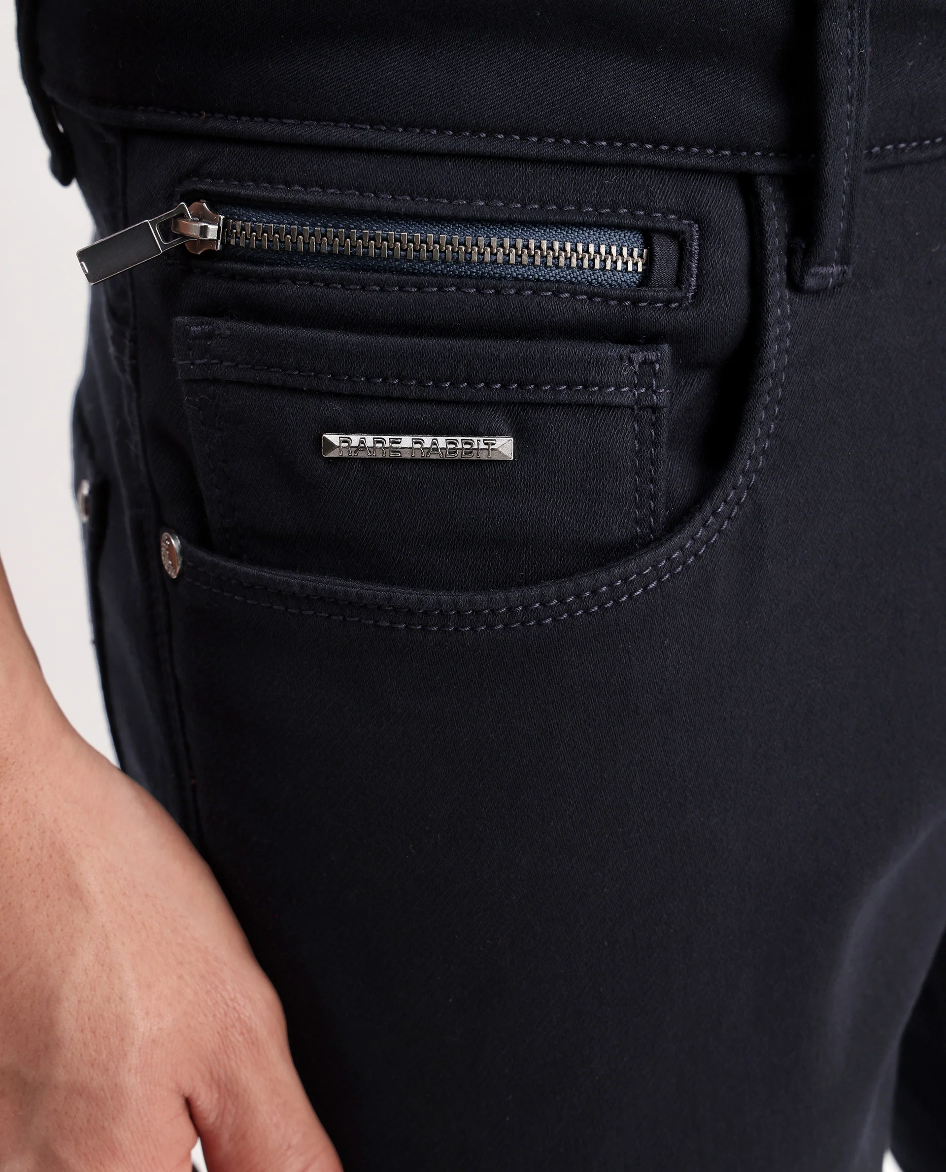 Rare Rabbit Men's Korv-25 Navy Cotton Blend Plain Hawk Slim Fit Jeans - Image 6