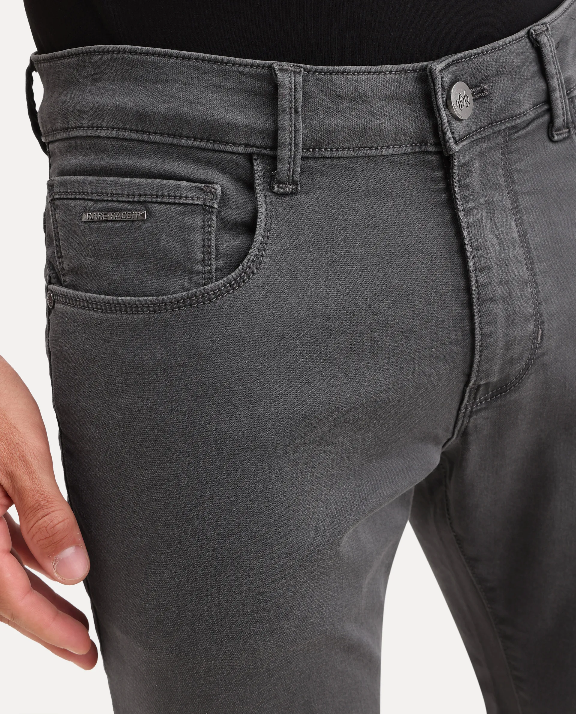 Rare Rabbit Men's Korv 26 Grey Cotton Blend Fabric Shank And Zipper Hawk Slim Plain Jeans - Image 3