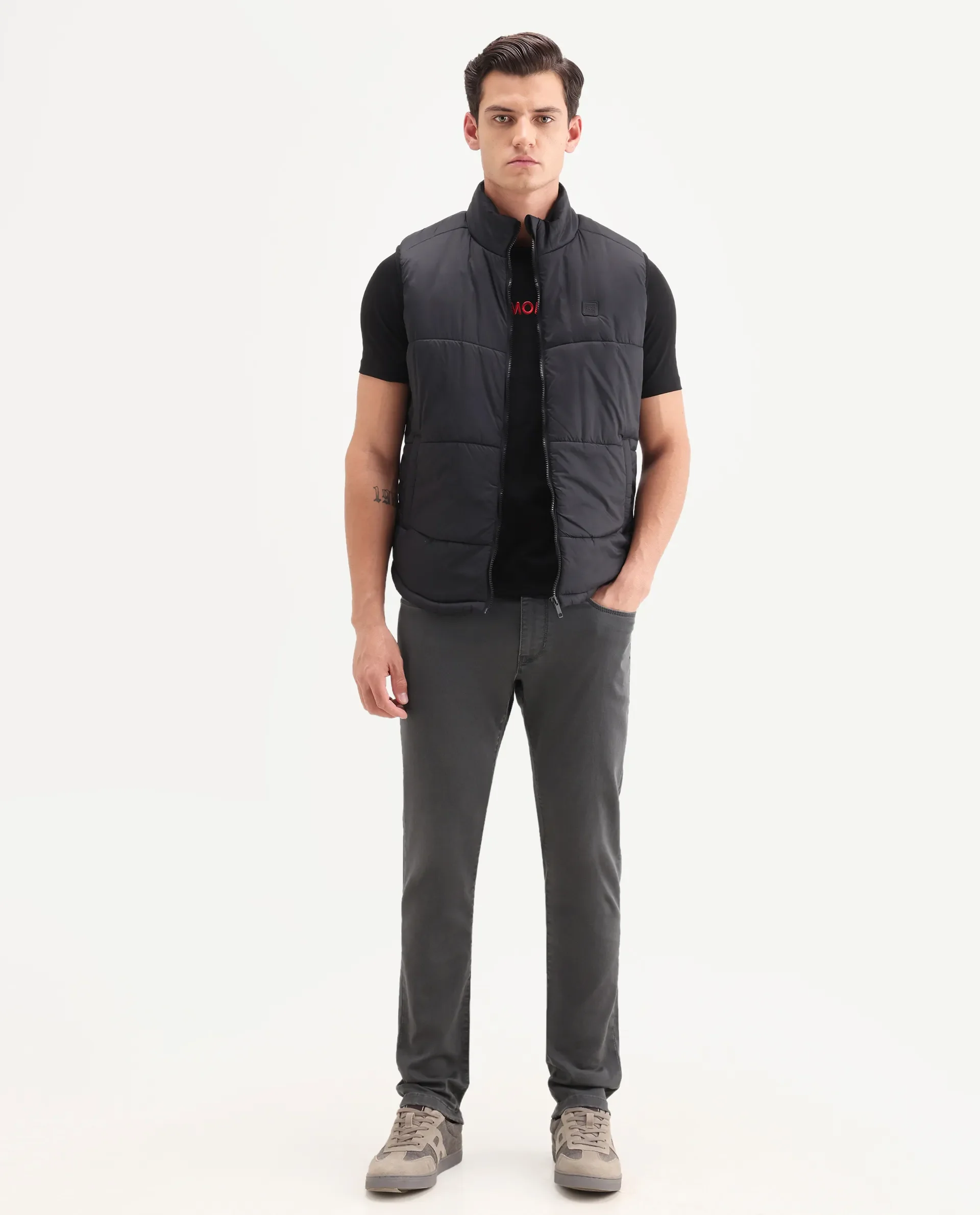Rare Rabbit Men's Korv 26 Grey Cotton Blend Fabric Shank And Zipper Hawk Slim Plain Jeans - Image 4
