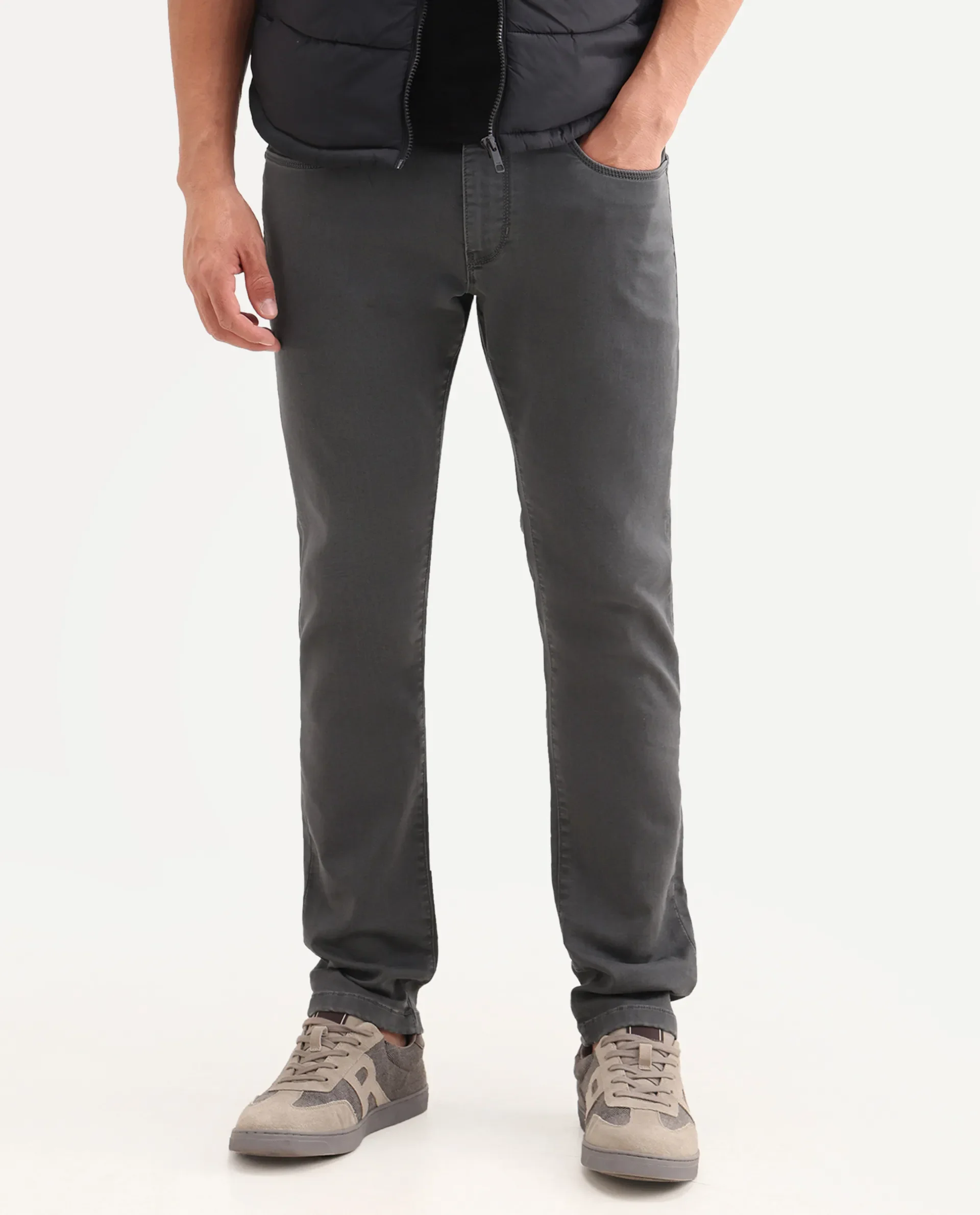 Rare Rabbit Men's Korv 26 Grey Cotton Blend Fabric Shank And Zipper Hawk Slim Plain Jeans - Image 9