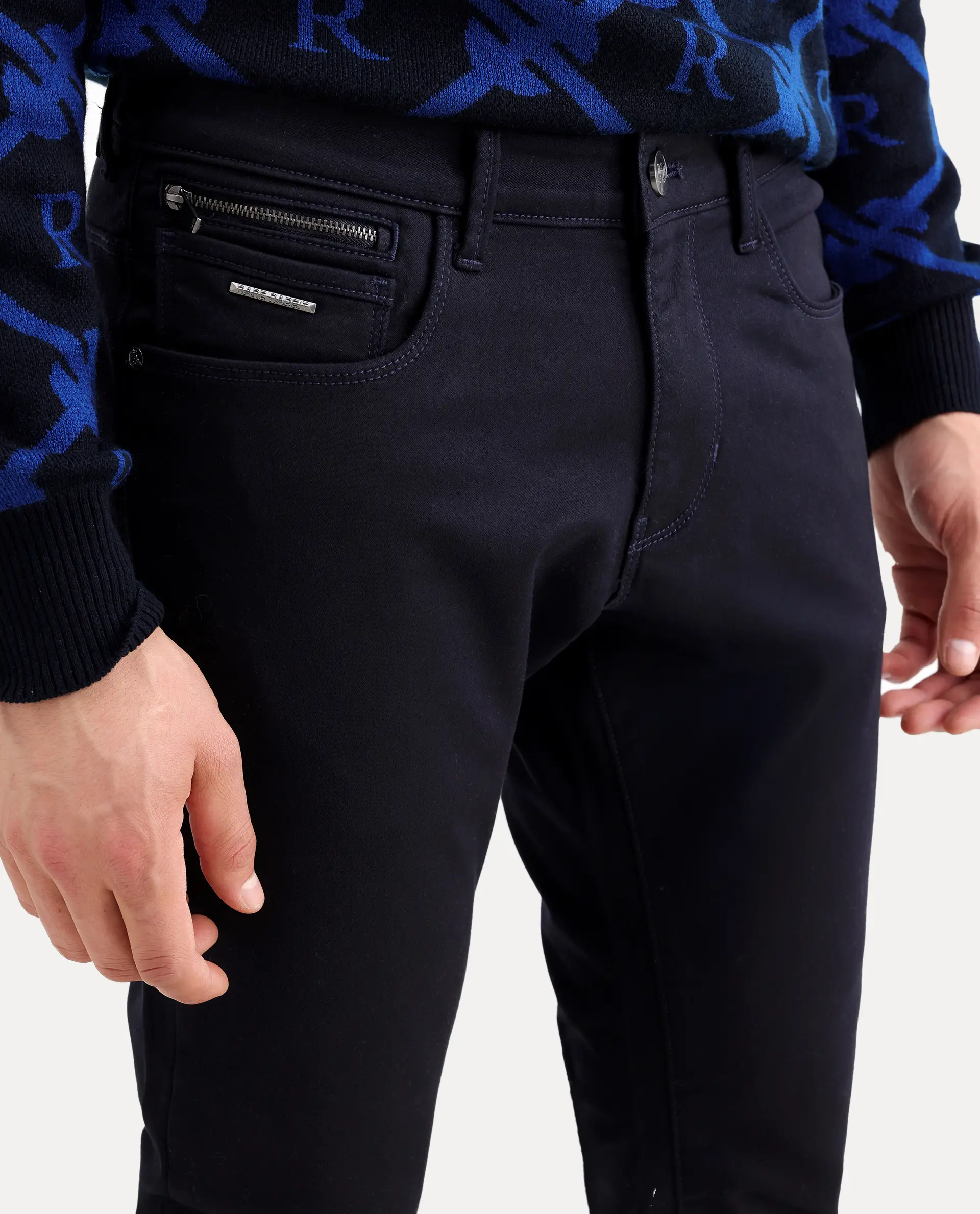 Rare Rabbit Men's Korv 26 Navy Cotton Blend Fabric Hawk Slim Plain Jeans - Image 3