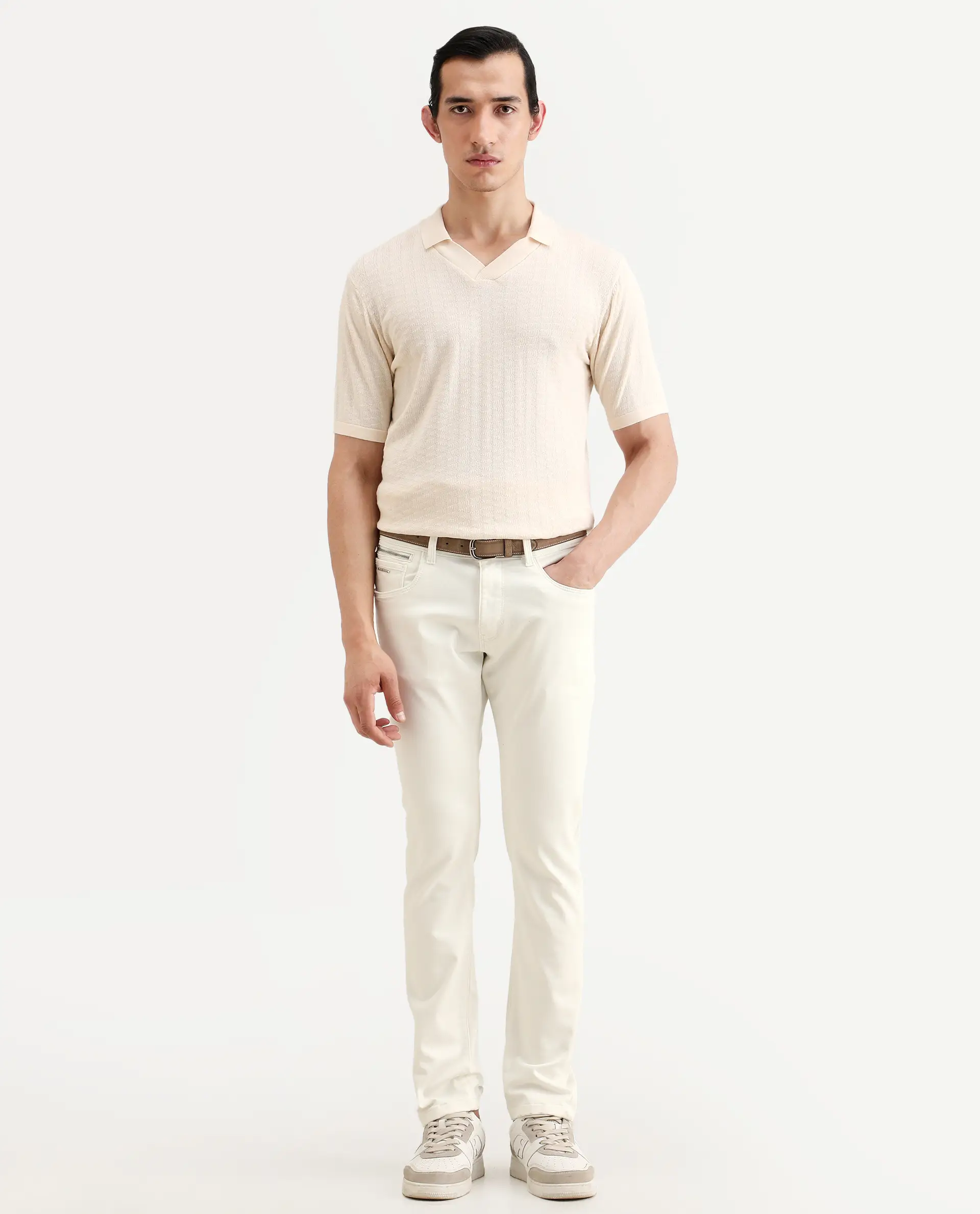 Rare Rabbit Men's Korv 26 White Cotton Blend Fabric Hawk Slim Plain Jeans - Image 5