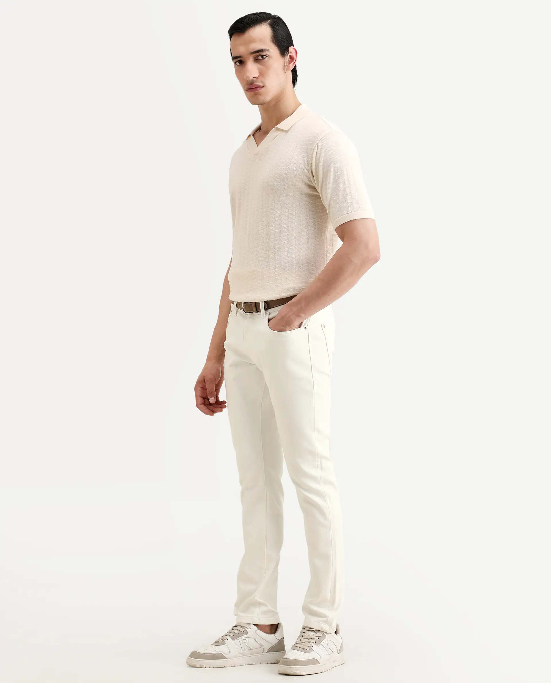 Rare Rabbit Men's Korv 26 White Cotton Blend Fabric Hawk Slim Plain Jeans - Image 6